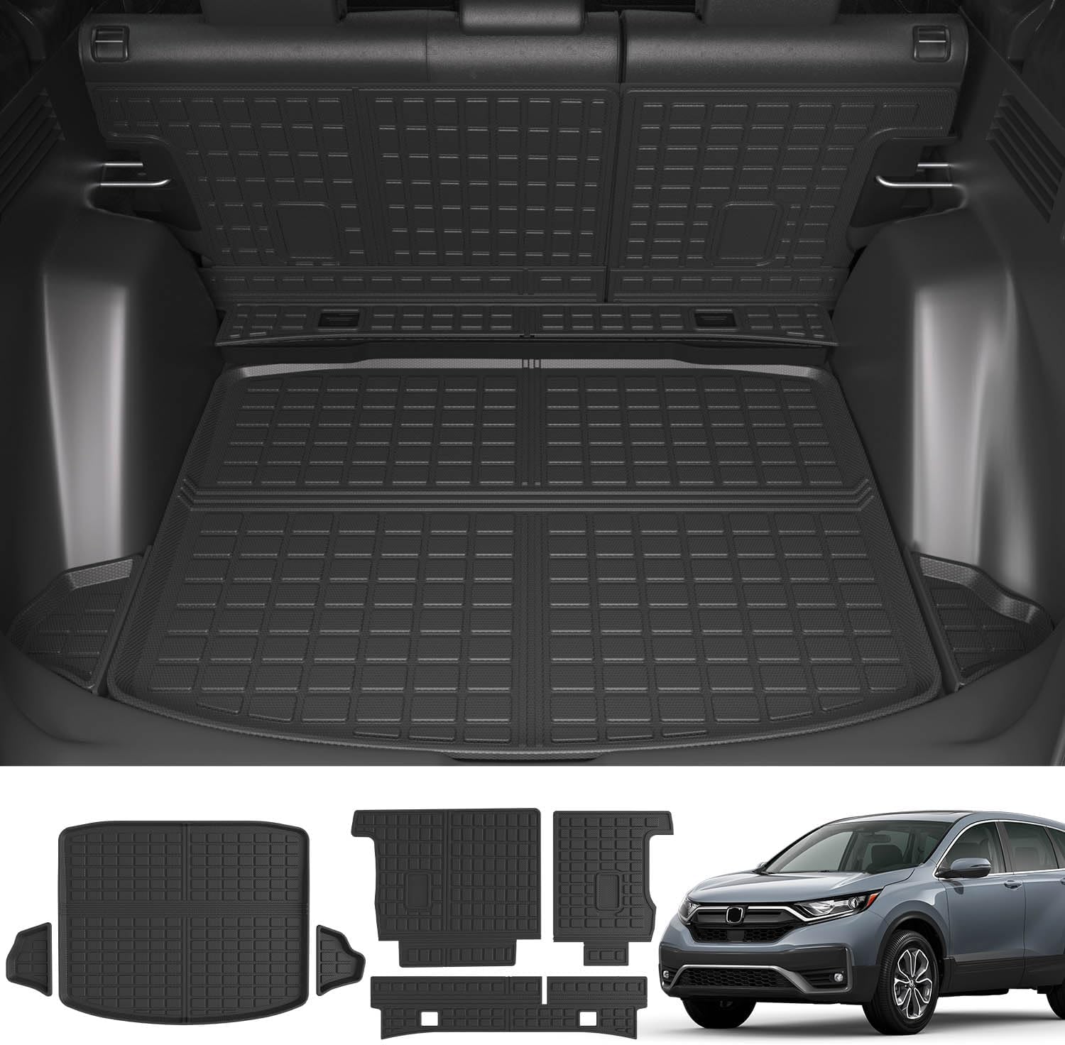 xipoqix Rear Cargo Mat Backrest Mats Compatible with 2017-2022 Honda CRV Cargo Liner Back Seat Protector Replacement for 2017 2018 2019 2020 2021 2022 Honda CRV Accessories (Trunk Mat+Backrest Mat)