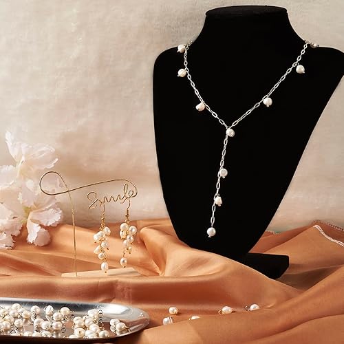 Miniatura 4 de Crafans Abalorios de perlas naturales con bucles de perlas cultivadas de agua dulce con lazo para fabricación de joyas, Platino Perla Latón, Perla