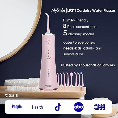 Miniatura 5 de MySmile - Irrigador bucal inalámbrico portátil con 5 modos de limpieza IPX7, impermeable, potente limpiador de dientes con 4 puntas de chorro de