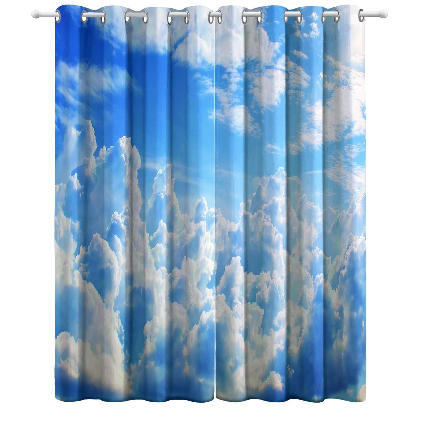 Générique Rideau Occultant Ciel Bleu Nuages Blancs, Rideaux Isolant Thermiques et Phonique - Draperies Oeillets Anti Froid Bleu pour Salon Chambre Fenêtre Décoration 110L x 215H cm 2 Panneaux
