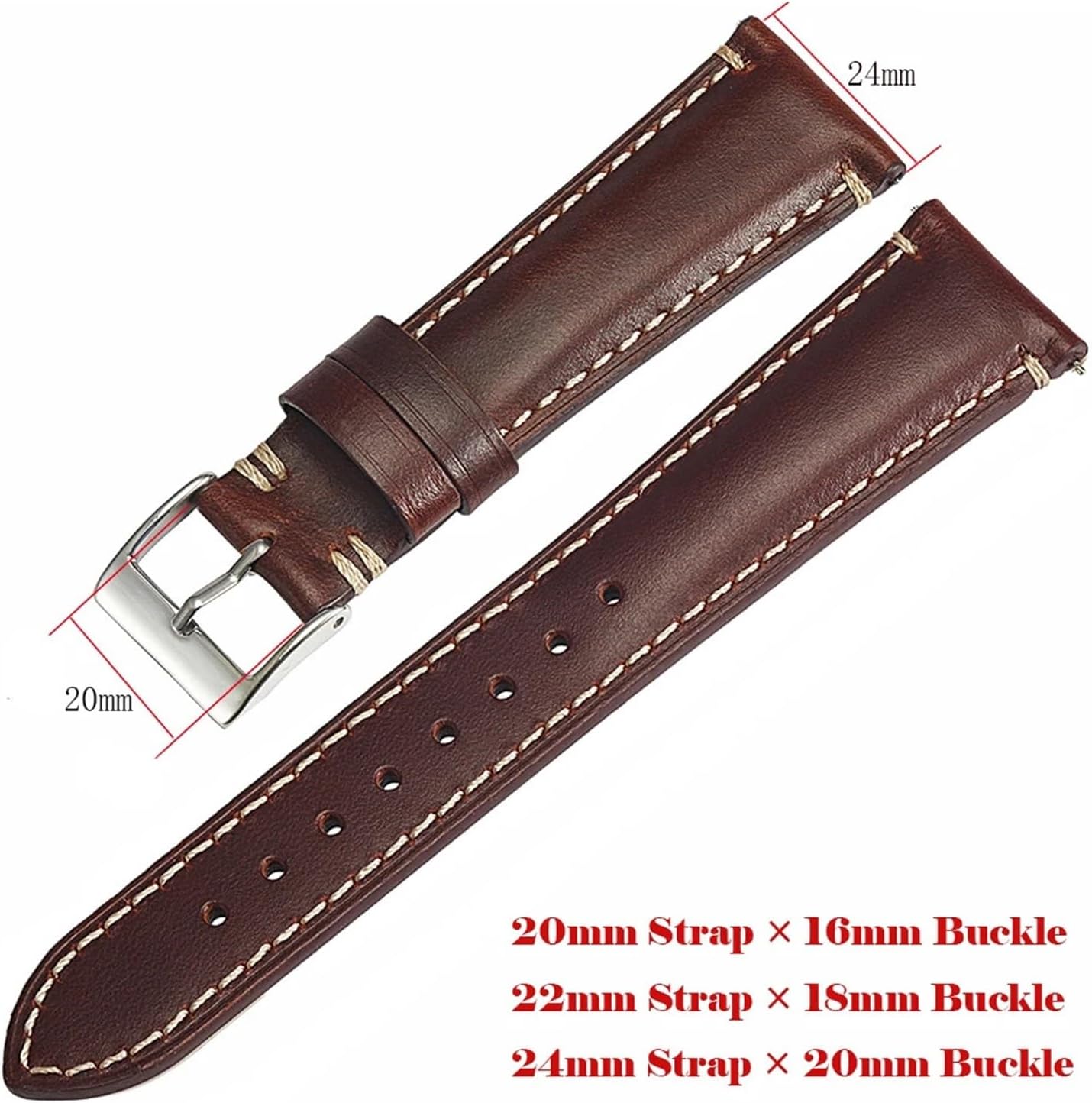 XILILHC Retro Cowhide Watch Strap 20mm 22mm 24mm Accessories Men Women Red Wrist Belt Bracelet