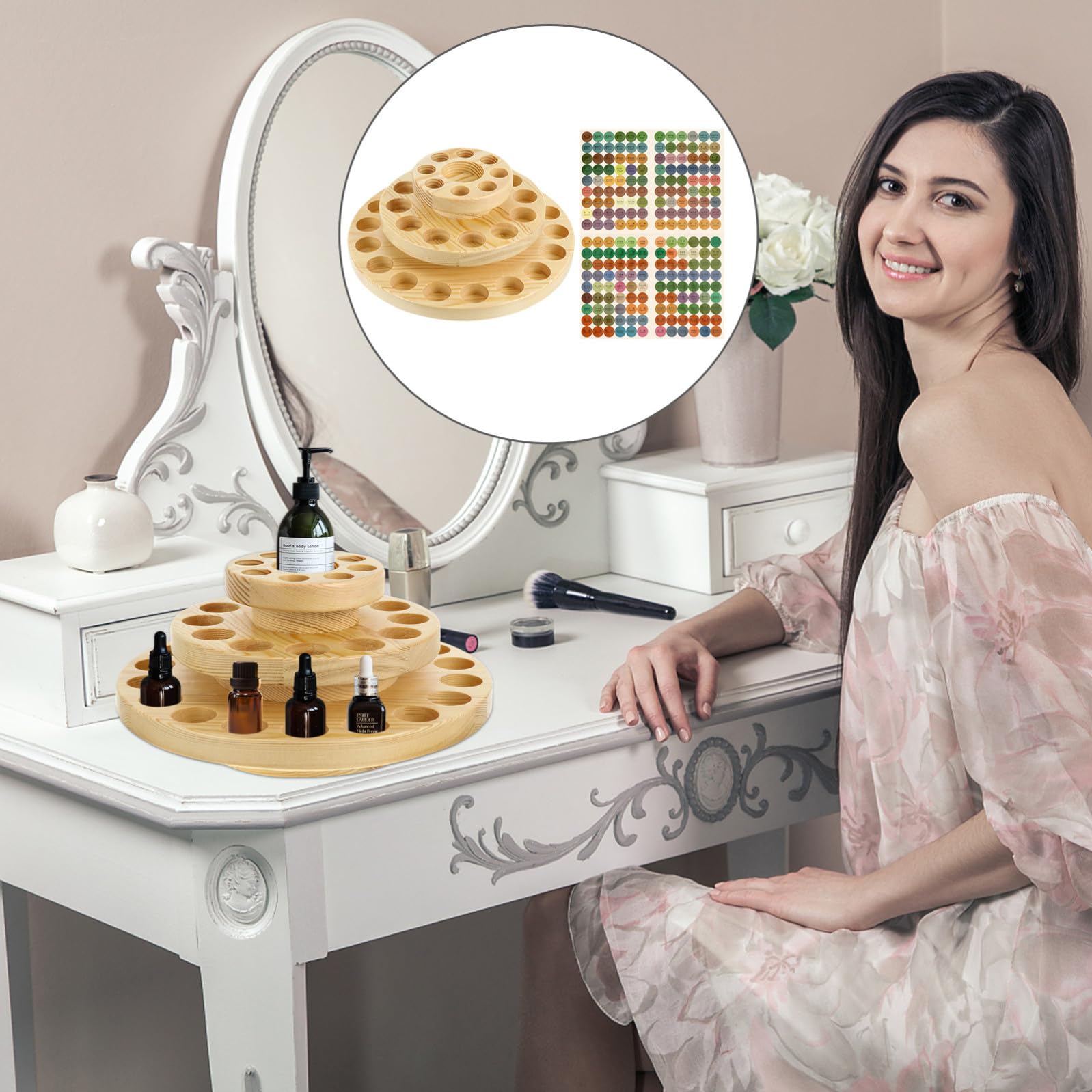 Dreistöckiges Drehbares Holzregal für Ätherische Öle