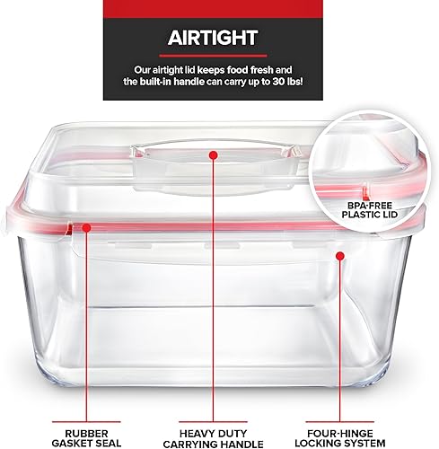 Miniatura 4 de Stock Your Home Recipiente rectangular extragrande de vidrio para almacenar alimentos con tapa, estilo moderno, hermético, a prueba de fugas,