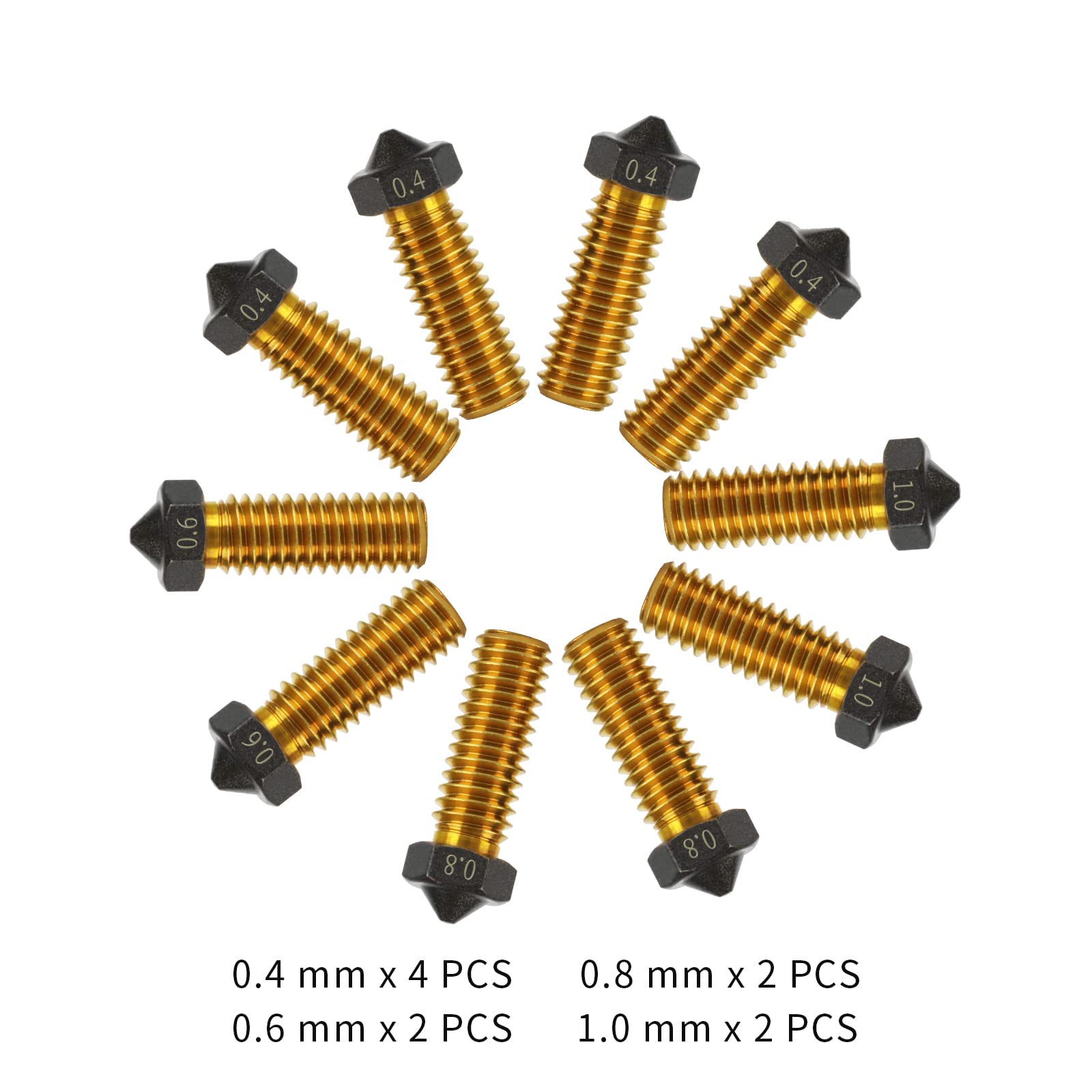 IdeaFormer-3D MK8/E3D/Volcano Messing PTFE Düse Beschichtung Antihaft-Filament 0,4/0,6/0,8/1,0 mm für 3D-Drucker Ender 3 envio Gratis (MK8 Düsen (0,4/0,6/0,8/1,0 mm))... (Vulkan PTFE beschichtete