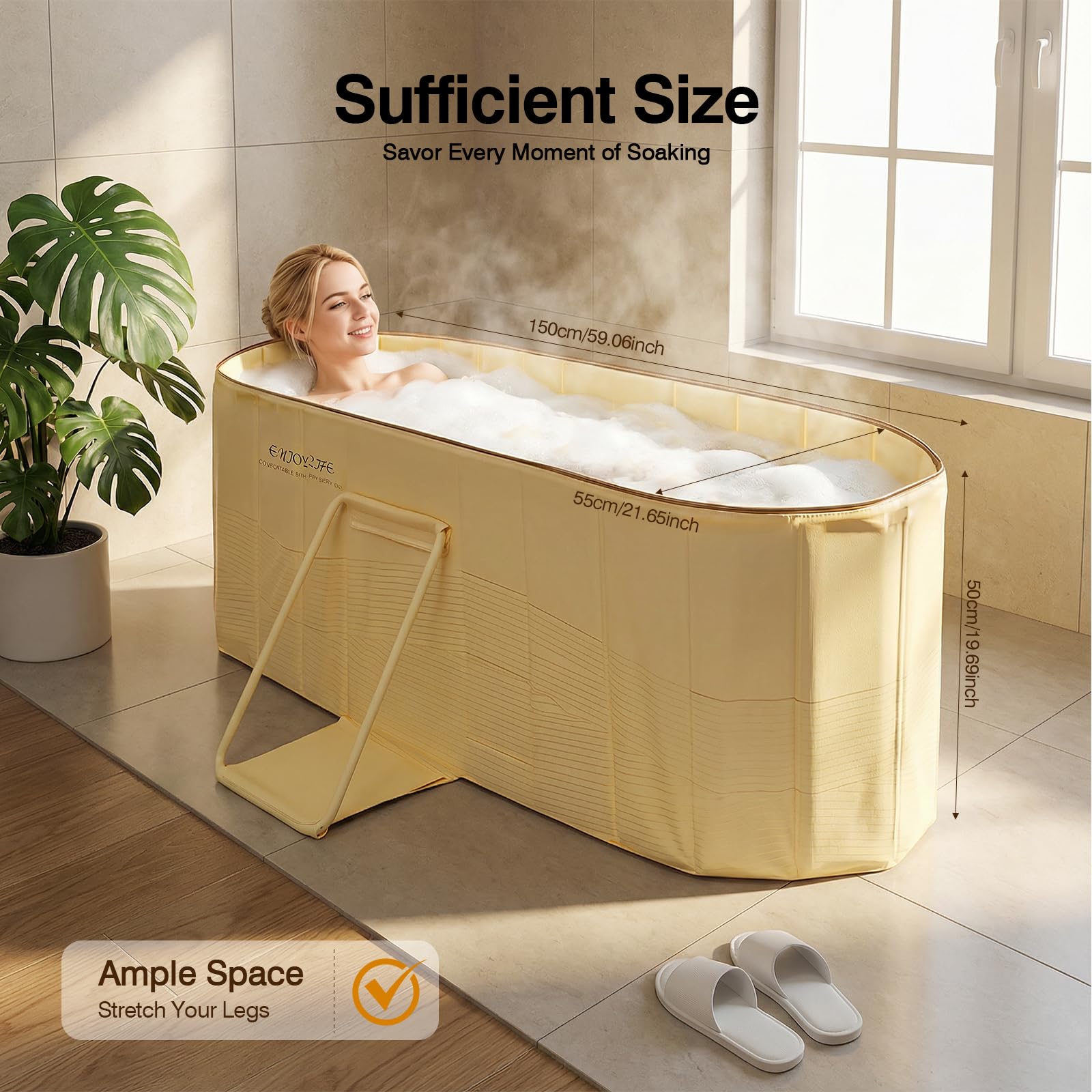 Vasca da Bagno Pieghevole per Adulti, Vasche da Bagno Mobili con Coperchio Isolato, Isolamento Rinforzato a 5 Strati, Supporto Triangolare Stabile, Vasca per Bagno di Ghiaccio, per Spa