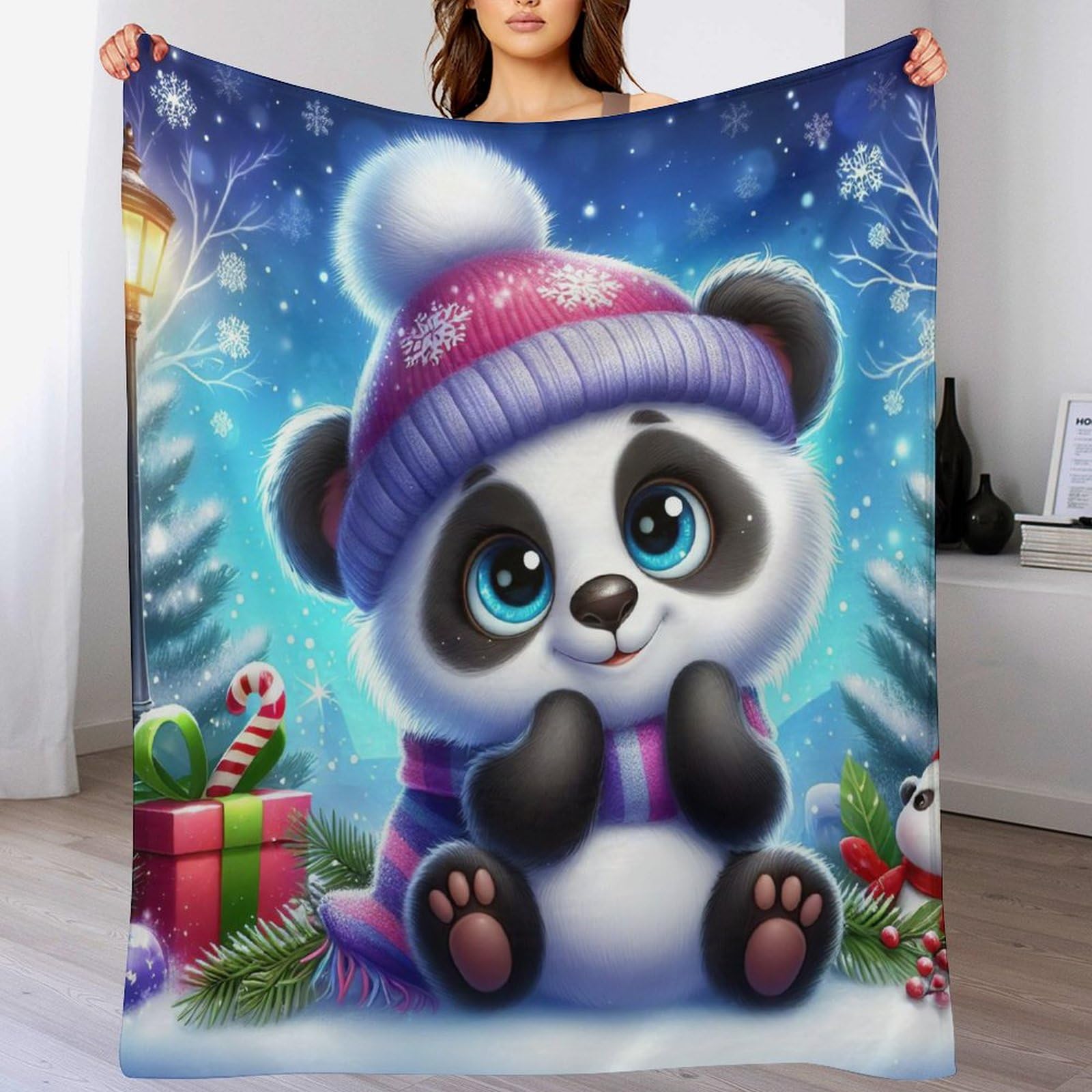Plaid canapé panda couverture douce et chaude pour soirées d'hiver