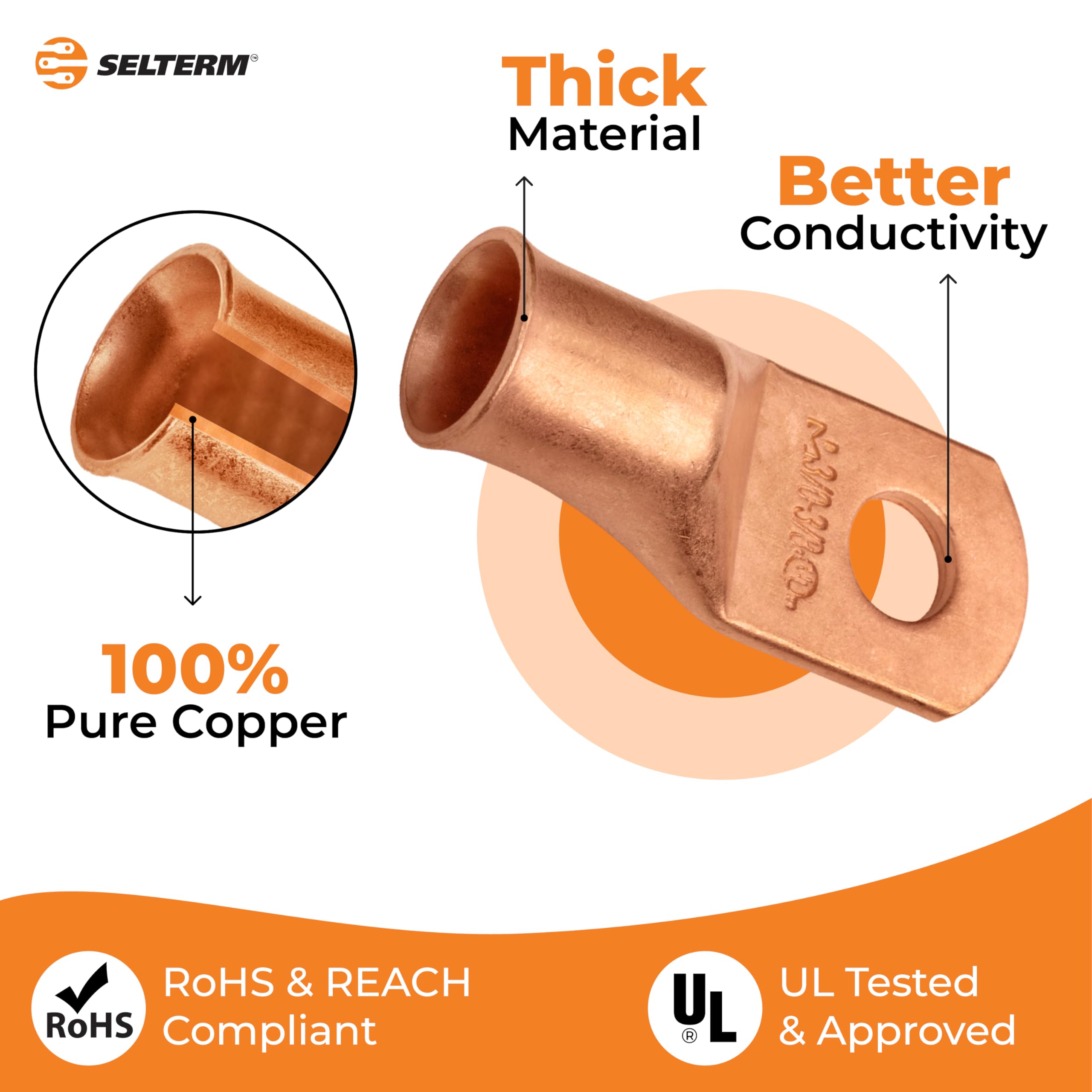 SELTERM 10 pièces - 3/0 AWG - Boulon 3/8" - Bornes de batterie - Connecteurs de bornes à anneau | Avec 12 tubes thermorétractables 3:1 noir et rouge avec adhésif | extrémités de câble de
