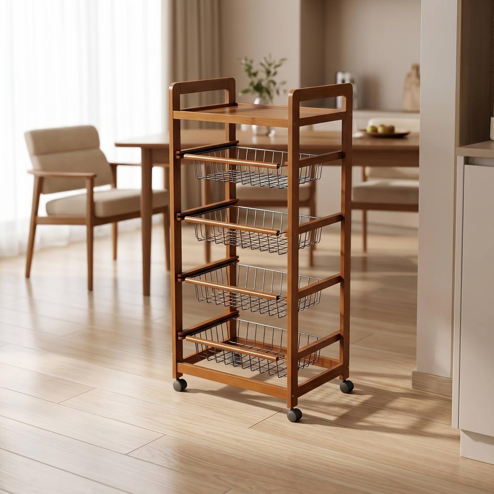 Organizador Cocina con Ruedas Estrecho Estantería con Ruedas Estable Mueble para, Grande, con Cajón, 43cm De Largo, Altura 95cm