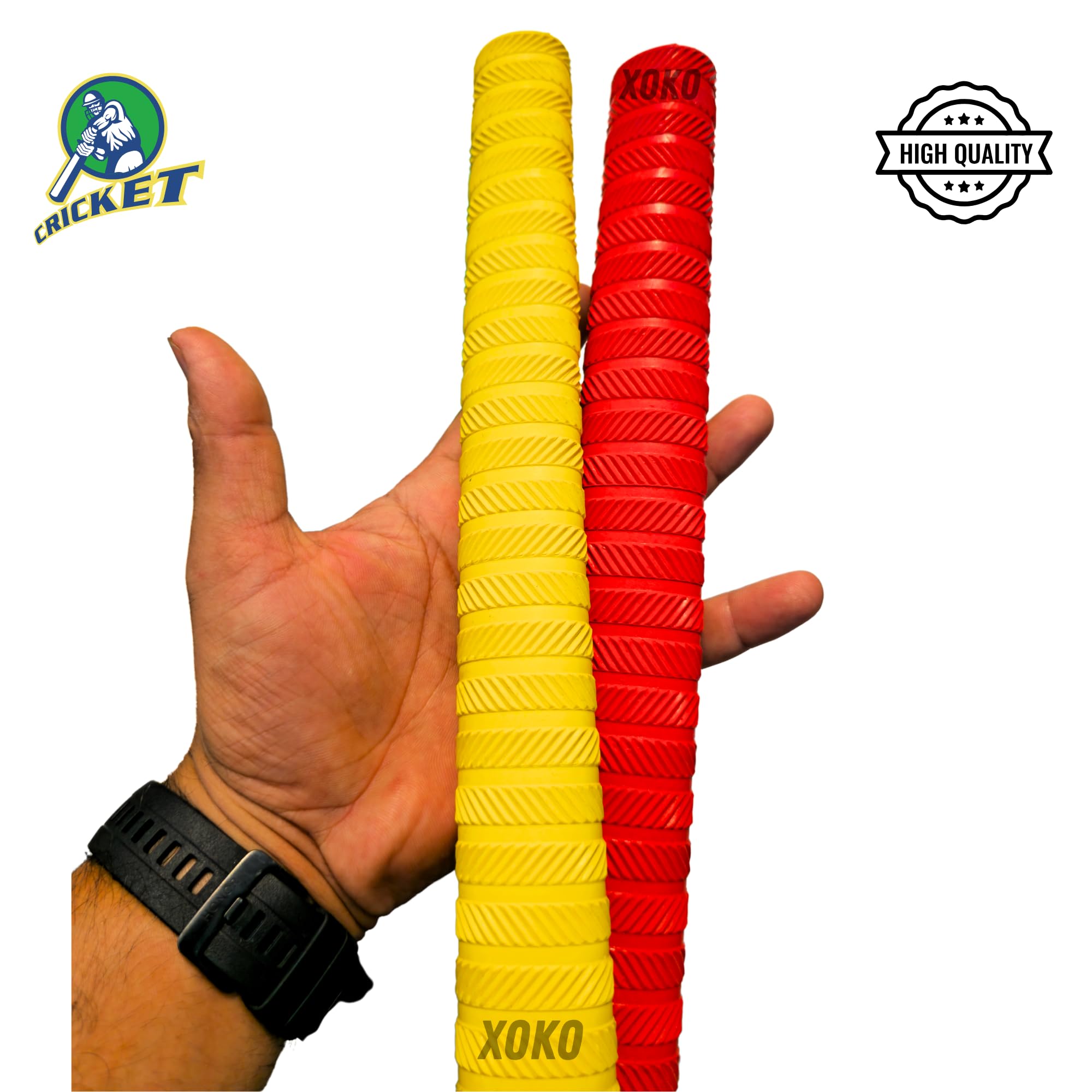xoko Cricket Bat Rubber Grips, Multi-Color Pack, High Shock Absorption with Extra Cushioning (Orange , Yellow , Red ,White ,Blue) 1