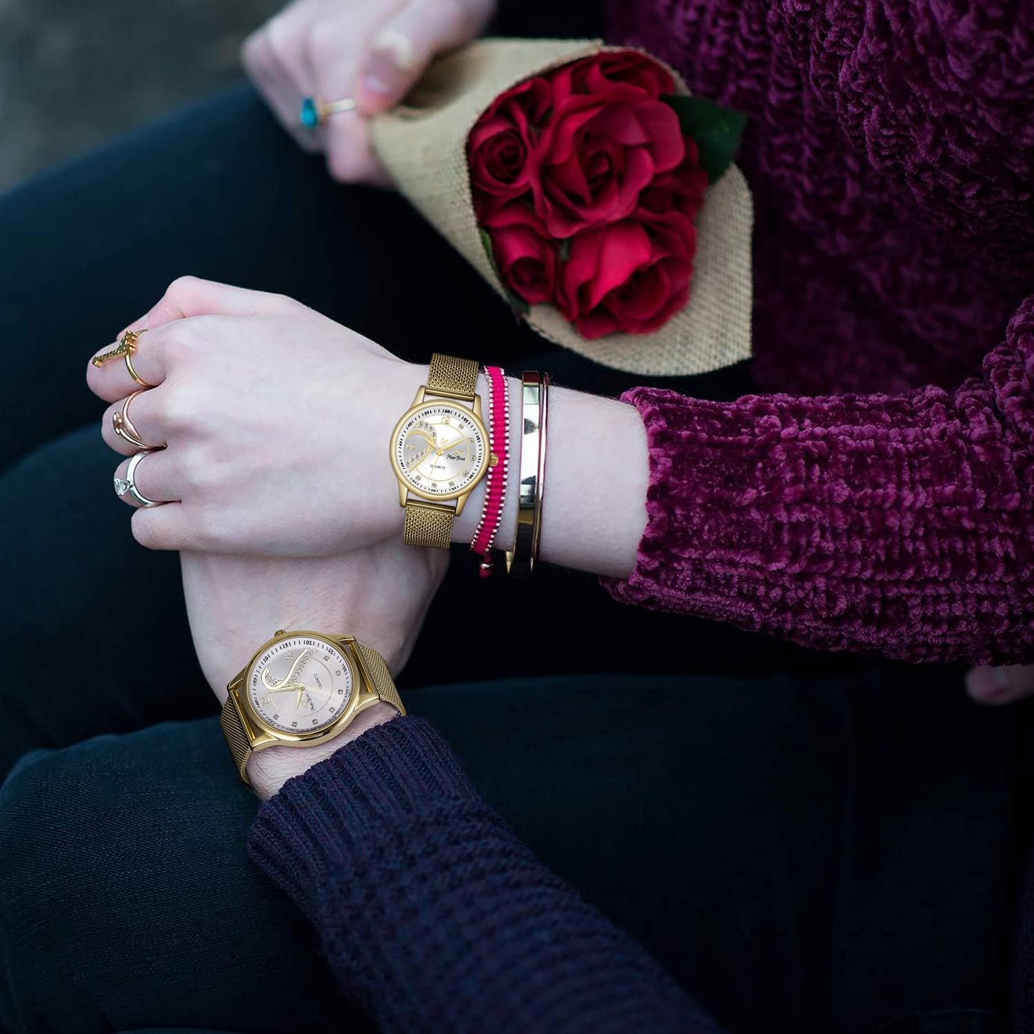 Watches for Women - Crystal Analog Watch Stainless Steel with Bracelet