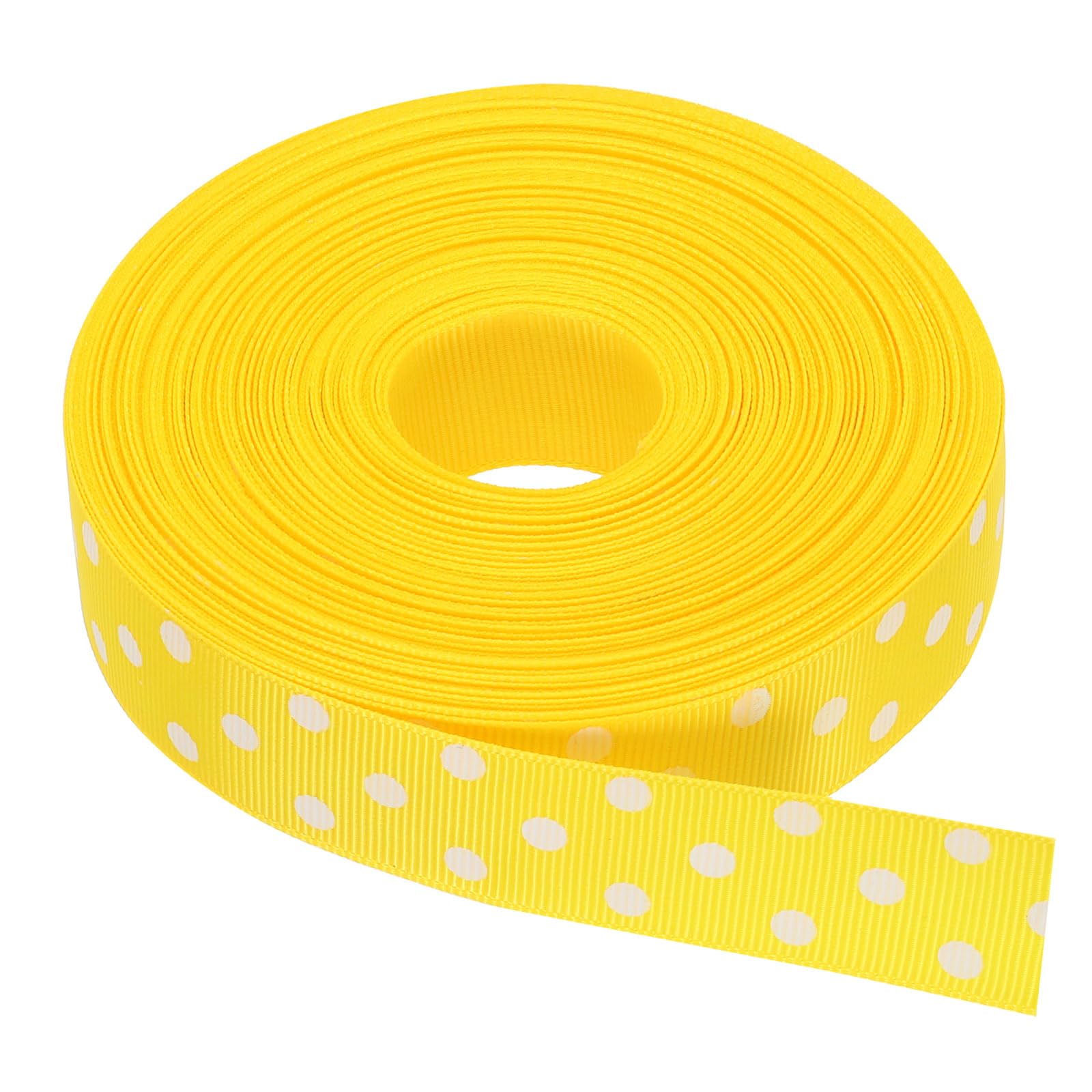 sourcing map Grosgrain Ribbons 25 Yards 1 Inch Yellow with White Dots Ribbon Bow Decoration for Crafts Gift Wrapping Wedding DIY Handmade โ image 1