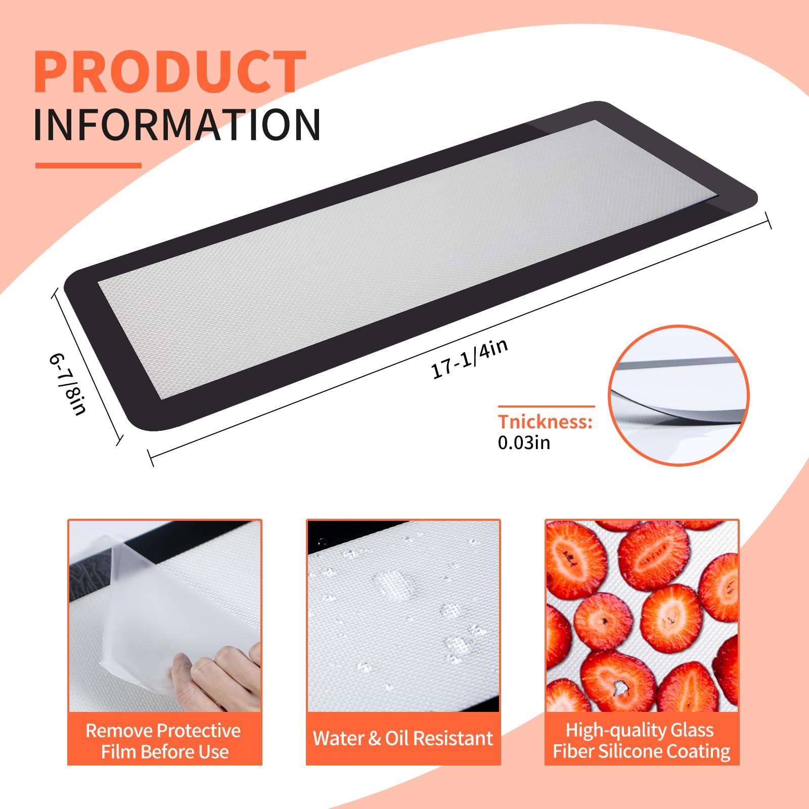 6 PCS Silicone Mats for Harvest Right Freeze Dryer Medium Dryer Trays, 17 x 6.8 in Non-Stick Silicone Baking Mat, Reusable Freeze Dryer Accessories, Trays Drying Liners for Kitchen, Dishwasher Safe