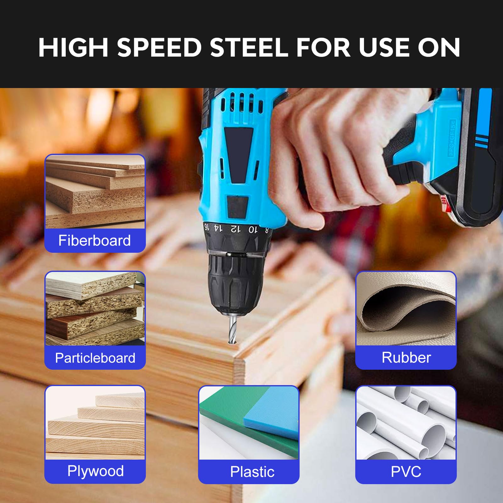 25 Piezas Brocas de Taladro para Madera 1-13 mm, Juego Completo HSS Helicoidal para Madera, Goma, Poliuretano, Plástico, Juego de Brocas con Estuche, Ángulo de Punta 135°
