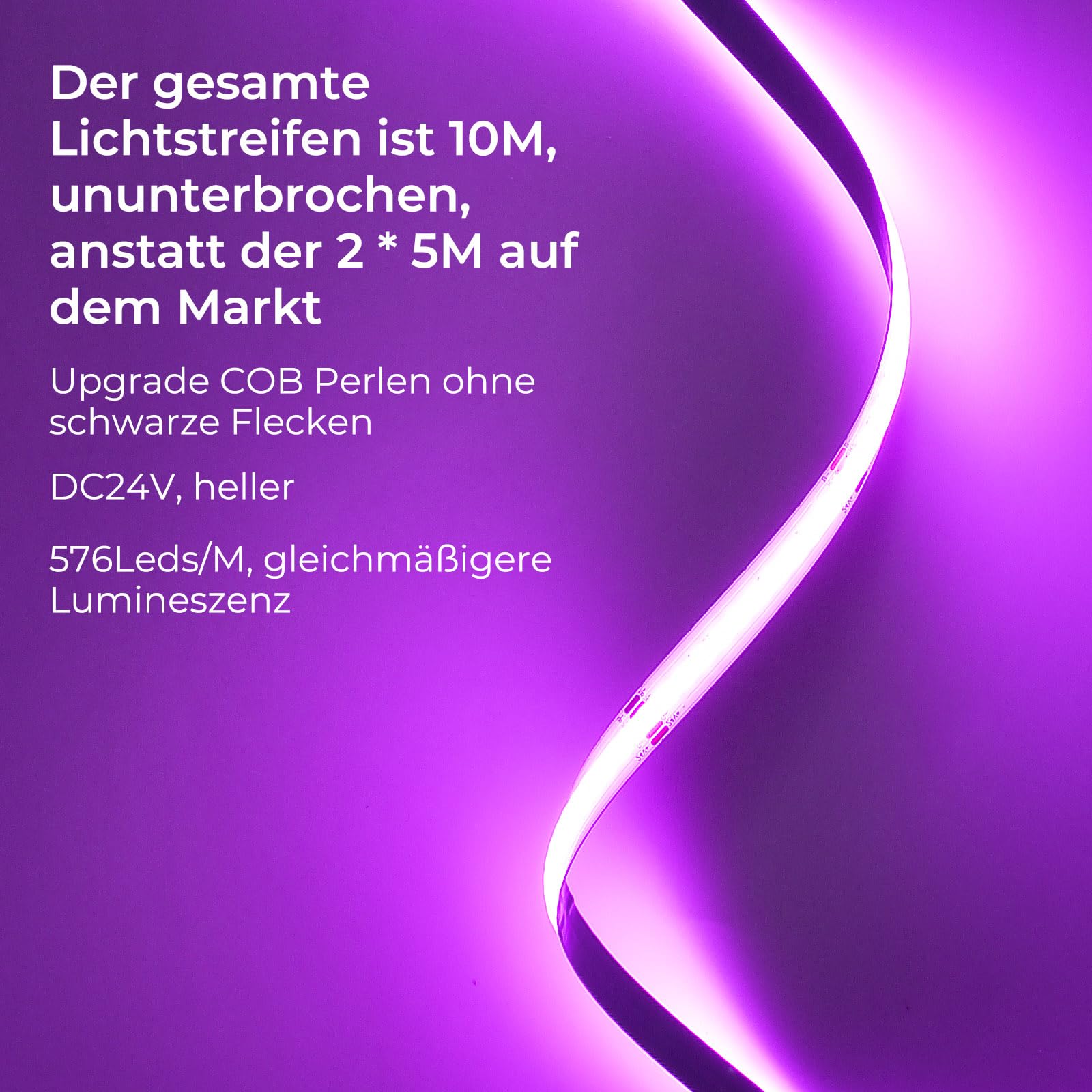 10M COB LED Streifen Alexa Kompatibel, Punktfreie Smart RGB LED Band Musik Sync, WiFi LED Lichterkette für Gaming & Wohnzimmer, 576 LEDs/M, 16 Mio. Farben, Arbeitet mit Google Home