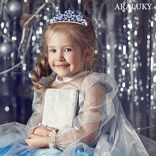 Miniatura 5 de Tiaras de Elsa de Frozen para niñas, copos de nieve, coronas de princesa para niñas, tiara y corona de cristal azul zafiro para mujeres, corona de