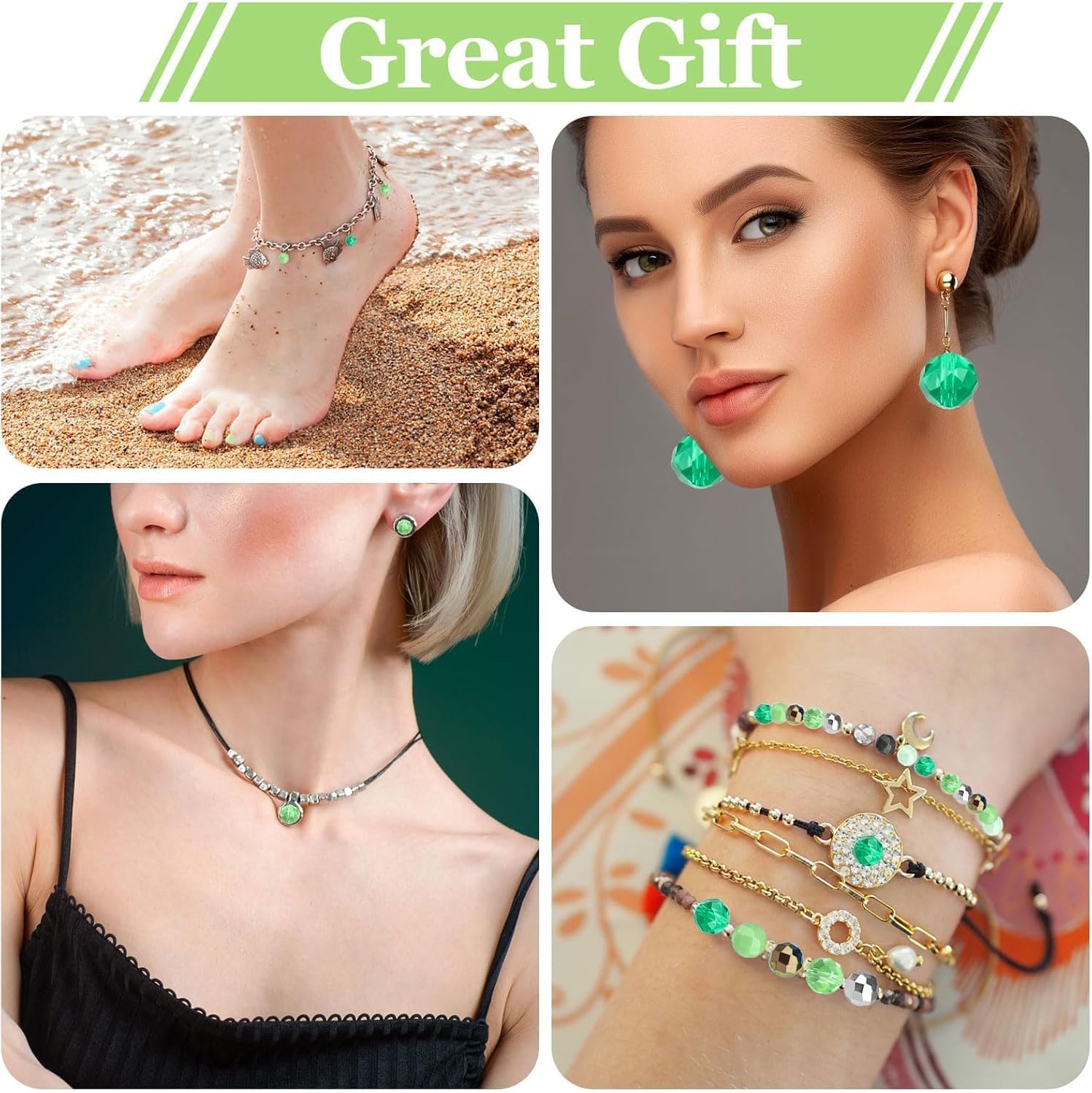 480pcs Green Glass Beads for Jewelry Making, 6mm Crystal Loose Bulk Beads for Bracelet Craft Necklace Earring Making Wine Charms Wind Chimes, Green Color - Image 6