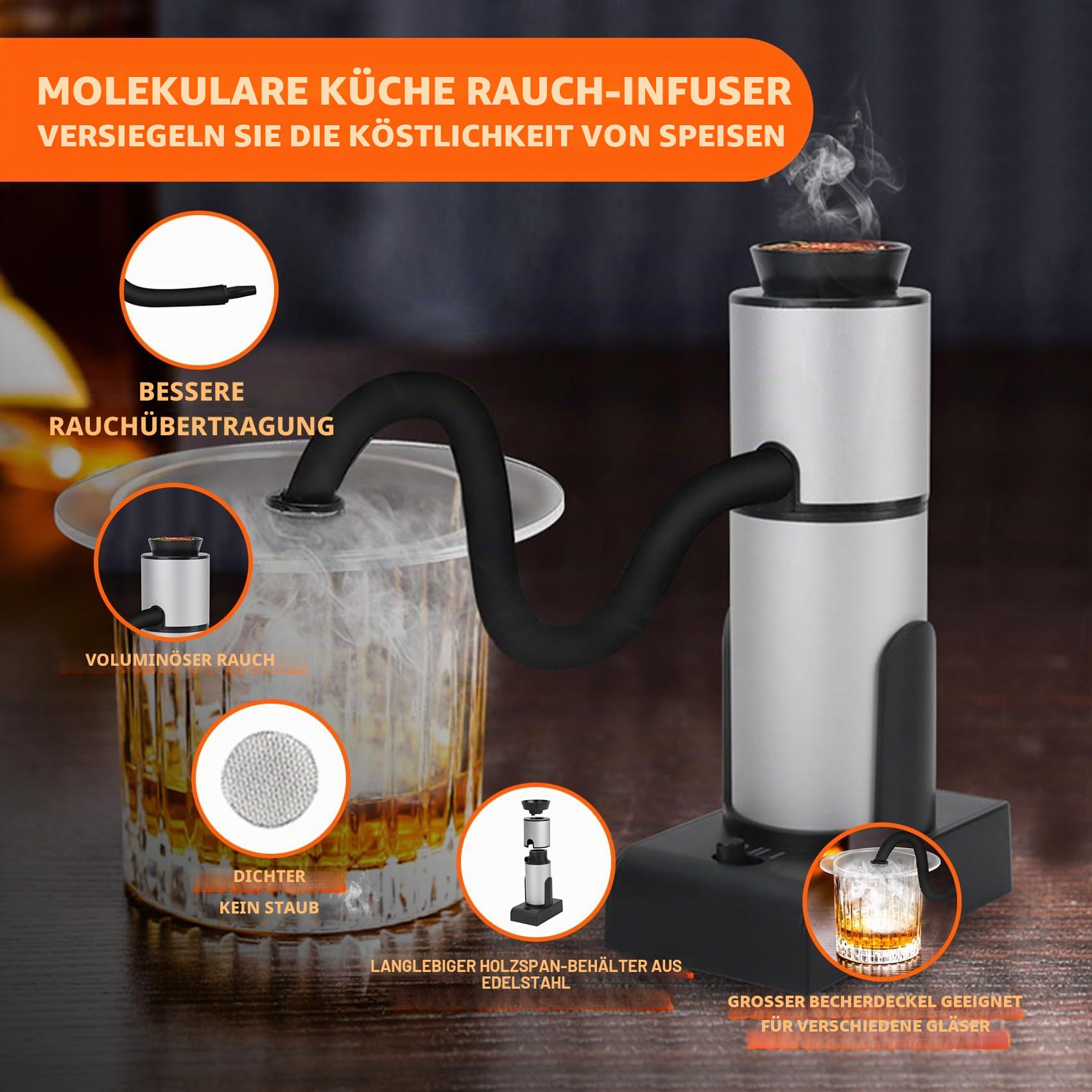 Smoking Gun Food, Smoker Portable Wood Smoke Infuser with Wood Chips, Food Kitchen Smoker Kit for Salad Meat Lachs Cocktails Cheese BBQ