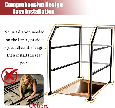 Attic Ladder Safety Railing, Fits 39-51 Opening, 3-Tier Guardrail (White)