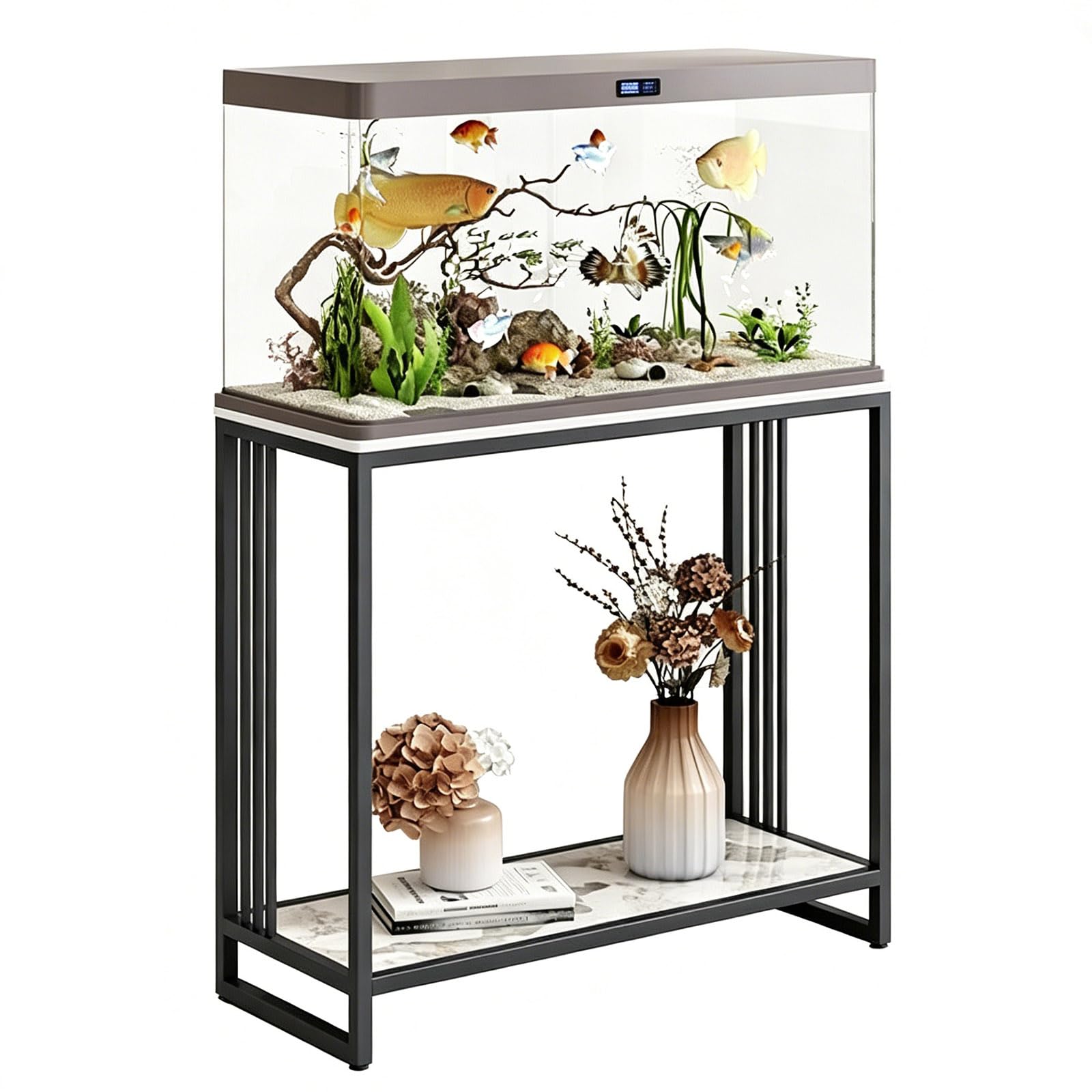 Étagère à aquarium en métal noir double couche 60x40 cm