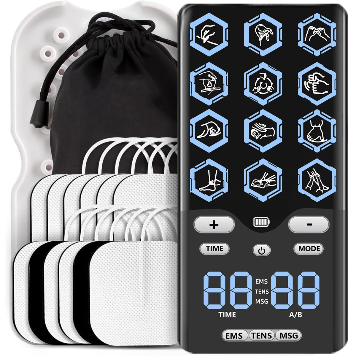 Electroestimulador Muscular, 3 en 1 TENS EMS Masaje Tens Electroestimulador con 12 Modos 36 Intensidades 12 Electrodos, Doble Canal Independiente, USB Recargable, Tens Machine for Pain Relief
