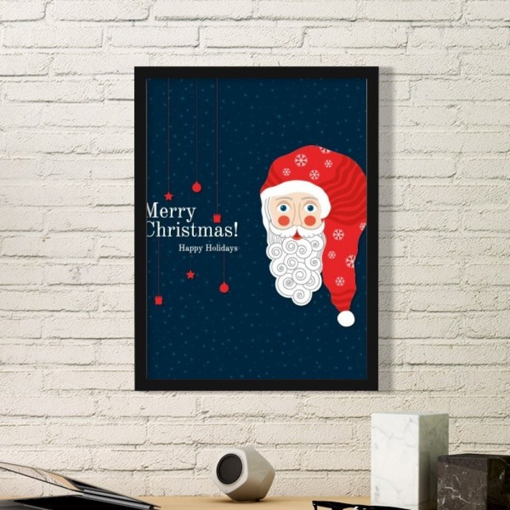Illustration Père Noël dans son cadre noir pour décoration de salon festive