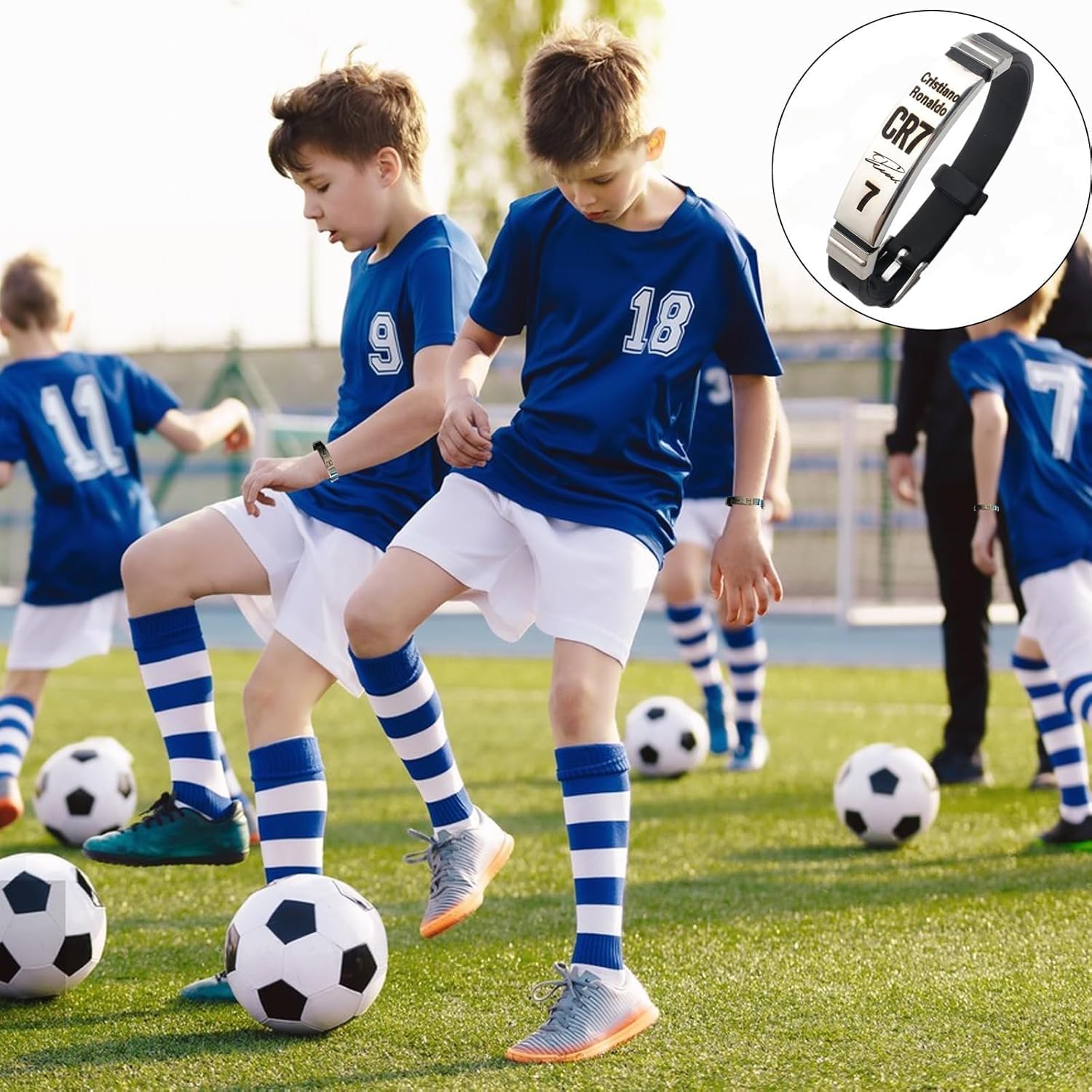 2 piezas de artículos de fútbol, cosas para niños, pulsera de estrella de fútbol Cr7, uso para el mejor regalo para niños que aman el fútbol (pulsera de plata + collar)