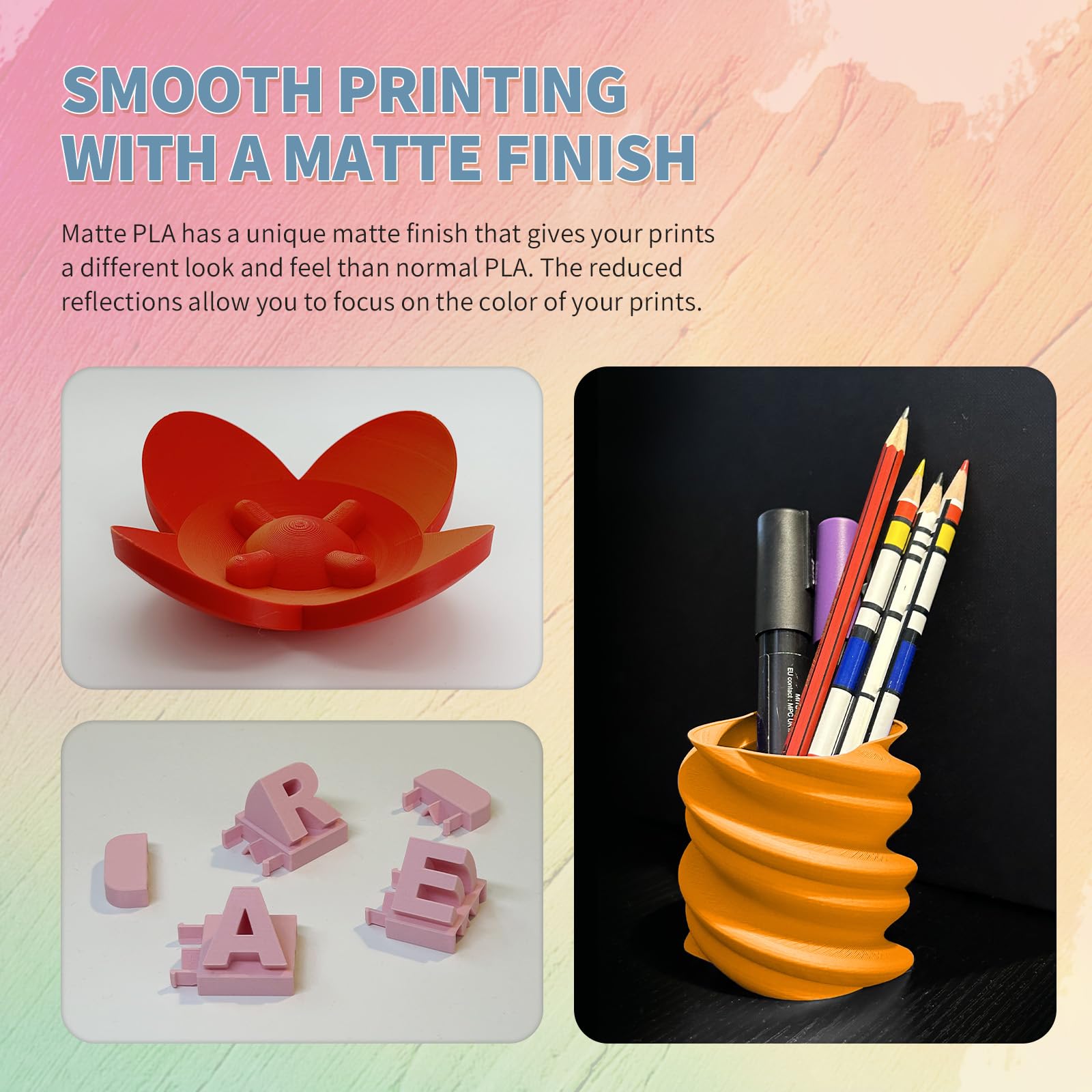 OVERTURE Filamento Matte PLA 1.75mm, 1kg Bobina (2.2lbs) Opaco PLA Filamenti per Stampante 3D, Neatly Wound Filamento Precisione Dimensionale +/- 0.02 mm, Matte Arancia