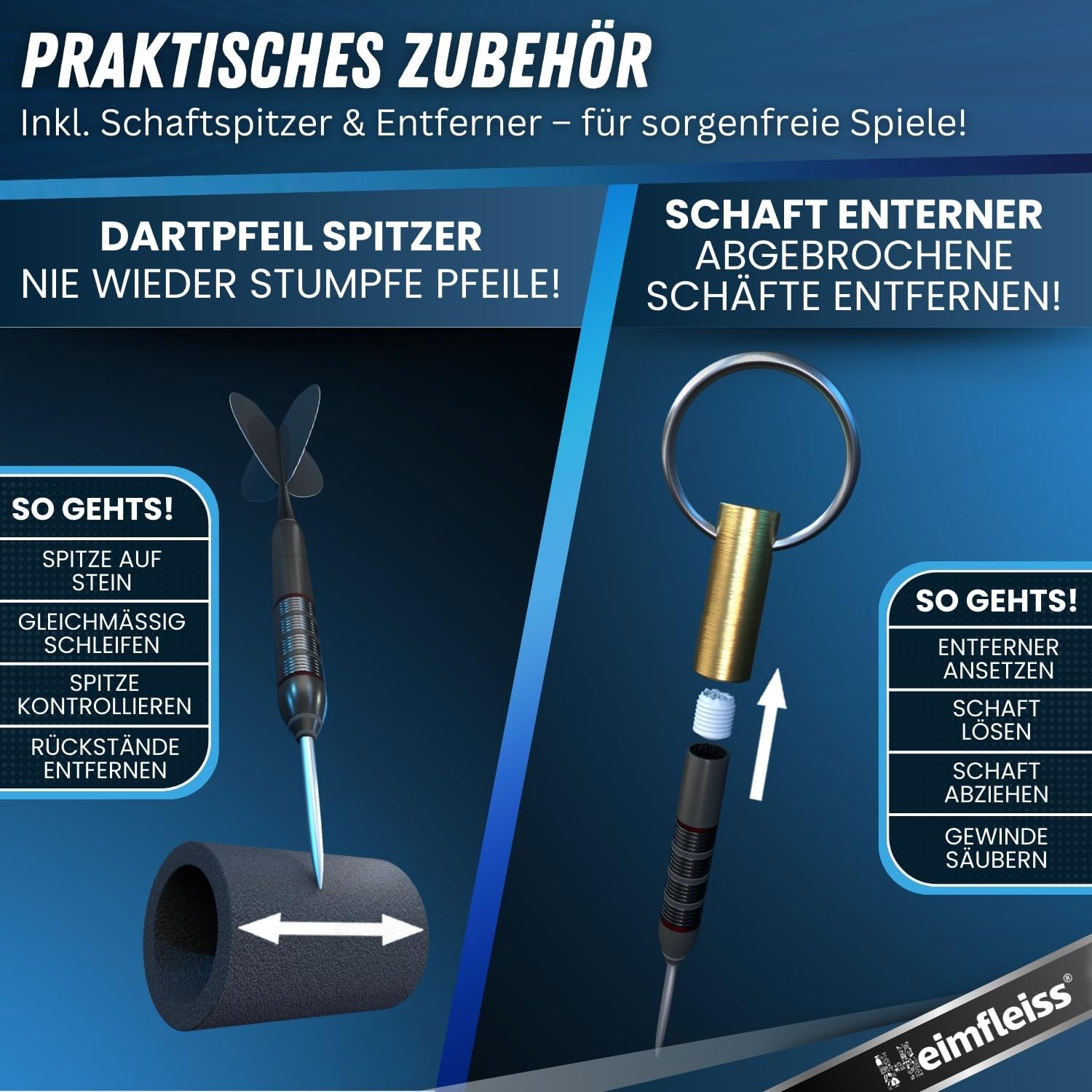 Heimfleiss® 360° Dart Beleuchtung | Blendfreie Dartscheibe Beleuchtung mit Ultra-Light-LEDs | Dart Lichtring + Schaft Entferner & Spitzer | Dartboard Beleuchtung | LED Darts Licht