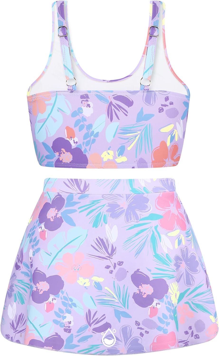 Girls Two Piece Tankini Swimsuit with Skirt Summer Bathing Suit with Chest Pad Swimwear 7-16 Years