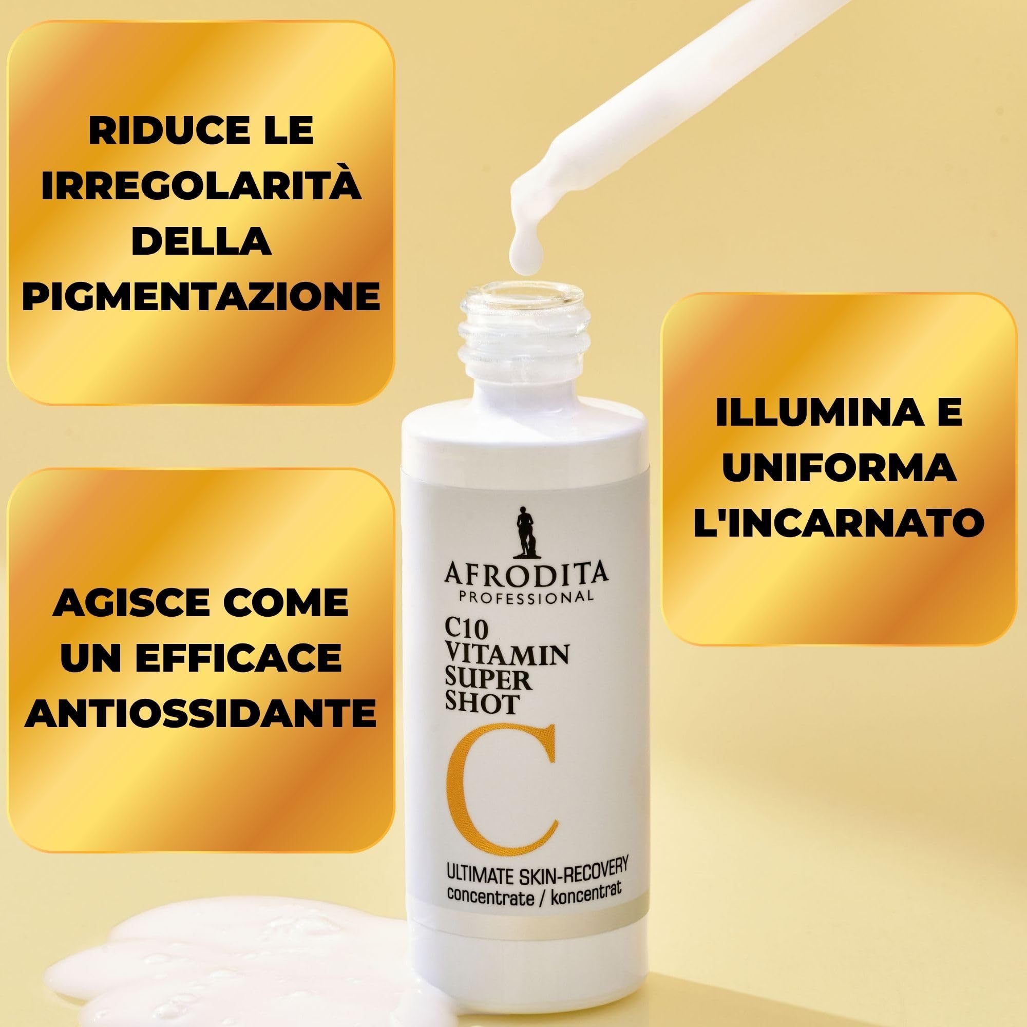 Afrodita Professional C10 Vitamina Super Shot Siero | 10% vitamina C stabilizzato contro le macchie di pigmentazione | Siero sbiancante anti-invecchiamento con effetto bagliore per tutti i tipi di