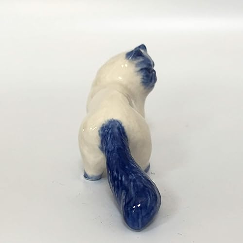 Miniatura 4 de Figura de gato persa de cerámica casa de muñecas Delft Azul Blanco Coleccionable en miniatura Bonsái Jardín pintado a mano Regalo no 3_Blanco
