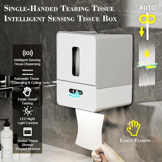 Automatic Paper Towel Dispenser, Touchless Electric Roll Towel Dispenser with Smart Motion Sensor & Night Light, Wall Mount Toilet Paper Holder for Bathroom, Kitchen, Restaurant