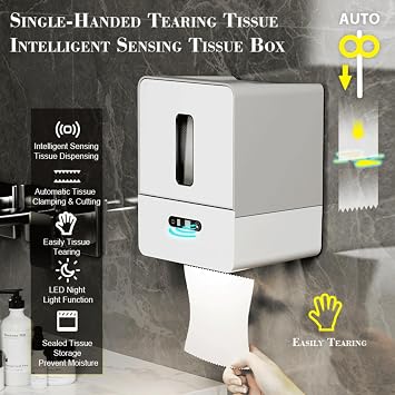 Automatic Paper Towel Dispenser, Touchless Electric Roll Towel Dispenser with Smart Motion Sensor & Night Light, Wall Mount Toilet Paper Holder for Bathroom, Kitchen, Restaurant