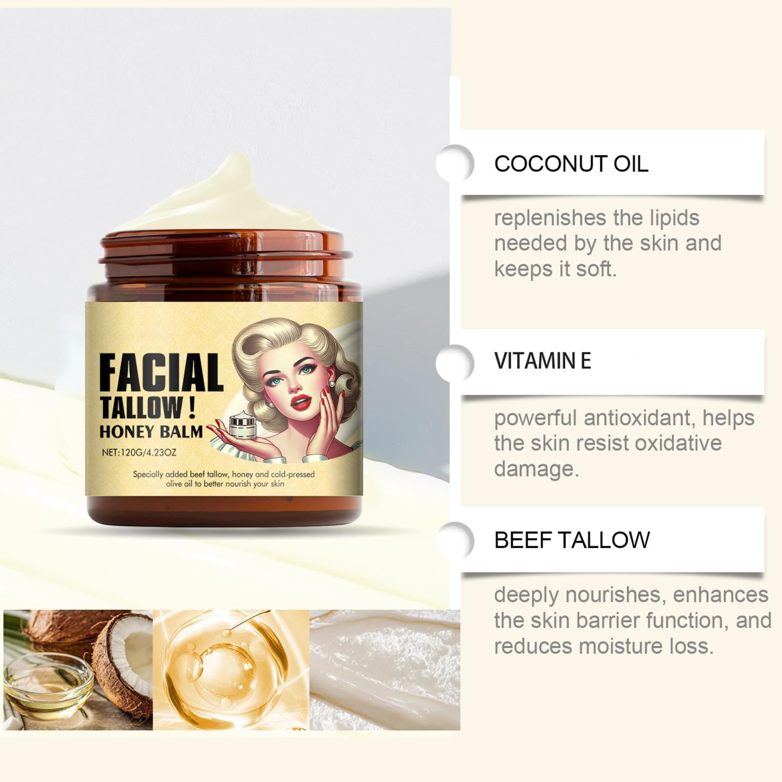 Cebo De Res Para La Cara Original - Crema Cebo De Res Original - Beef Tallow for Skin - Moisturizing Grass Fed Beef Tallow - Facial Moisturizer with Raw Honey - Hydrating Body Butter for Dry Skin