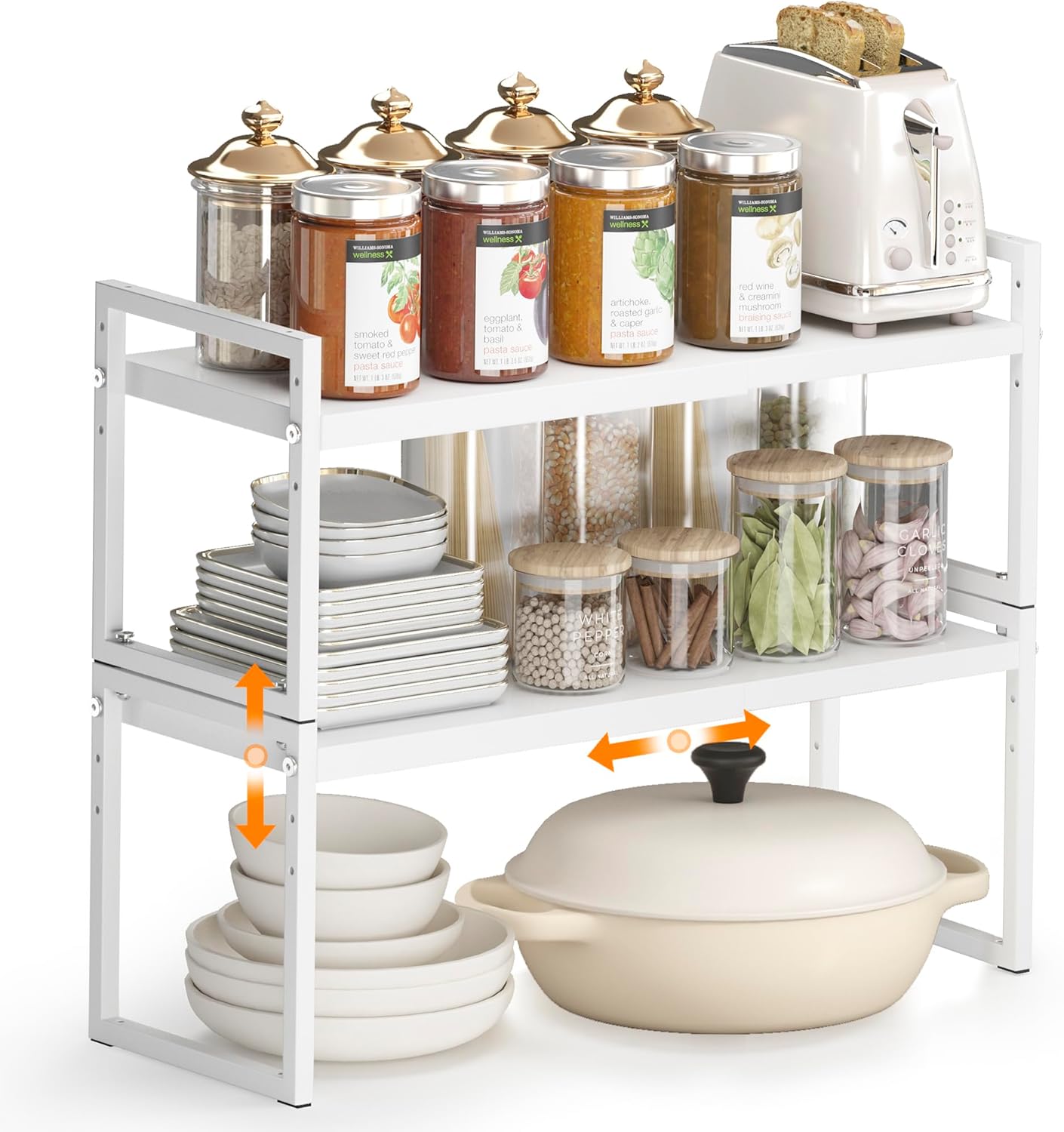 DOLALIKE Expandable Kitchen Countertop Organizer, Stackable Cabinet Shelf Organizers, Space Saving Spice Rack Pantry Storage for Bathroom Office Organization (White, 2-Tier) DOLALIKE Expandable Kitchen Countertop Organizer, Stackable Cabinet Shelf Organizers, Space Saving Spice Rack Pantry Storage for Bathroom Office Organization (White, 2-Tier)
