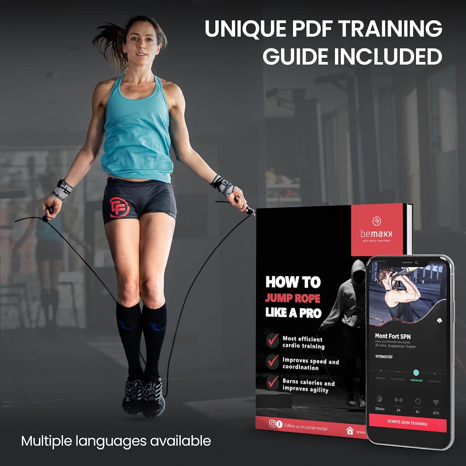 High Speed Jump Rope + Exercise Guide + 2 Adjustable Replacement Steel Cables & Weighted Handles, Ball Bearings | Jumping Skipping Workout Fitness Sports Training Boxing MMA Gym Men Women Adults Kid