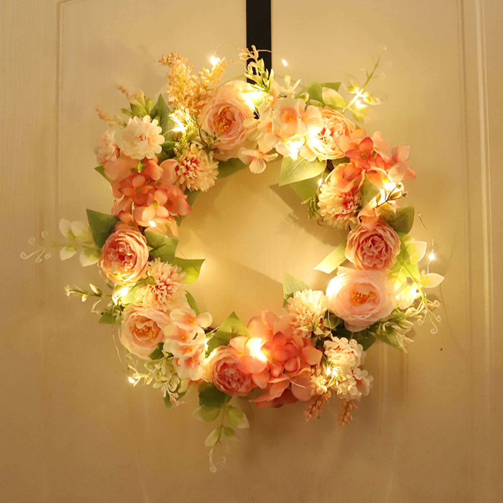 Corona di Fiori Primaverile Decorazione Artificiale con LED