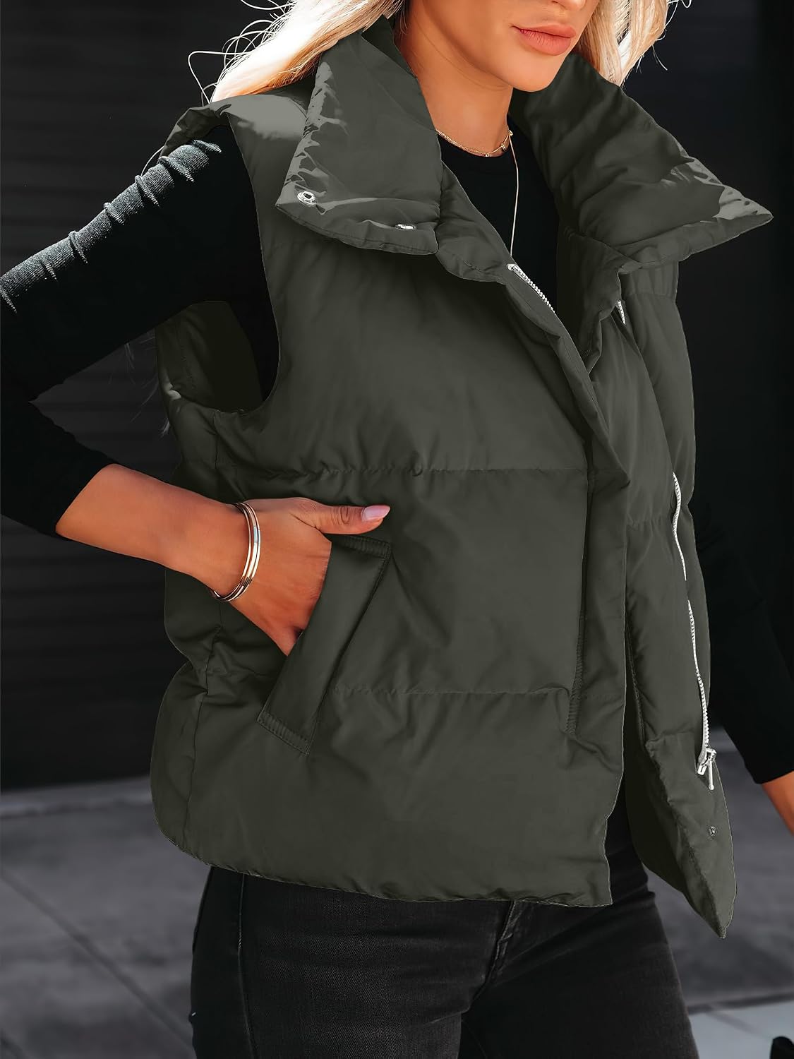 ANRABESS Puffer Vest for Women 2026 Winter Zip Up Padded Gilet