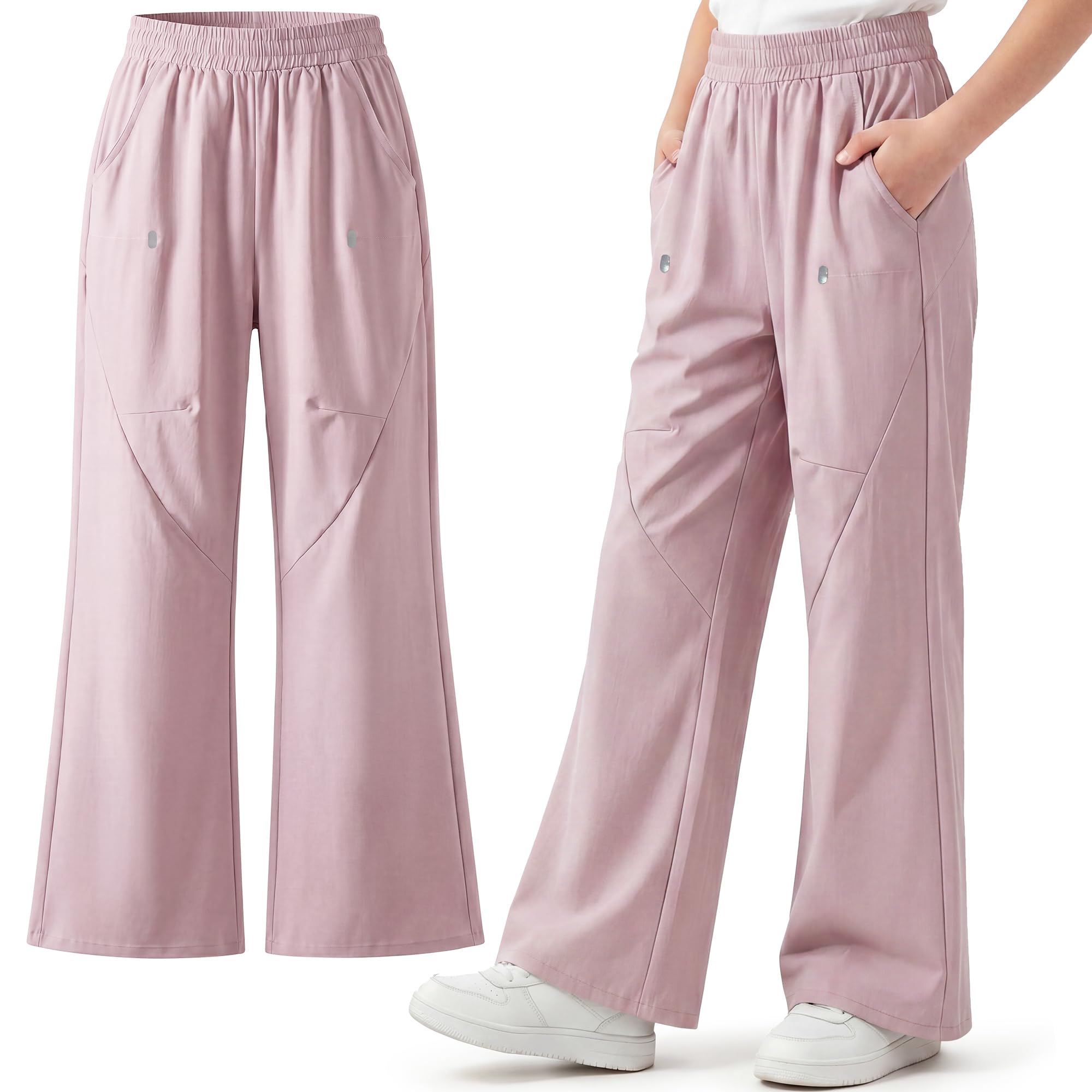 Kinder Wanderhose Mädchen Wasserdicht UPF 50+ Bootcut Trekkinghose mit reflektierenden Punkten Taschen Outdoorhose Atmungsaktiv Weiche Regenhose Schule Sporthose, Gr. 110-170