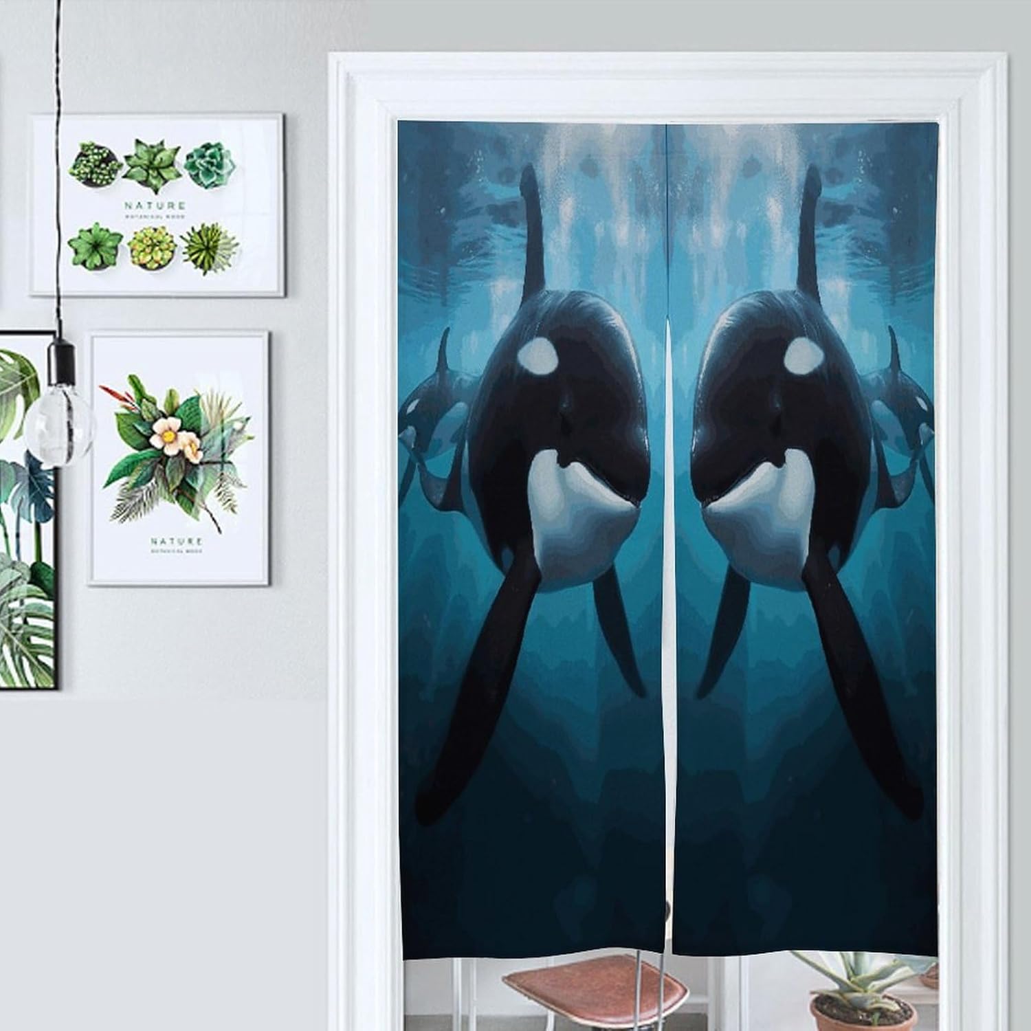 Killer Whale Door Curtain Printed Doorway Noren Japanese Style Doorway Room Divider Curtains for Privacy Partition Divider Kitchen Home Decorations Wall Hanging
