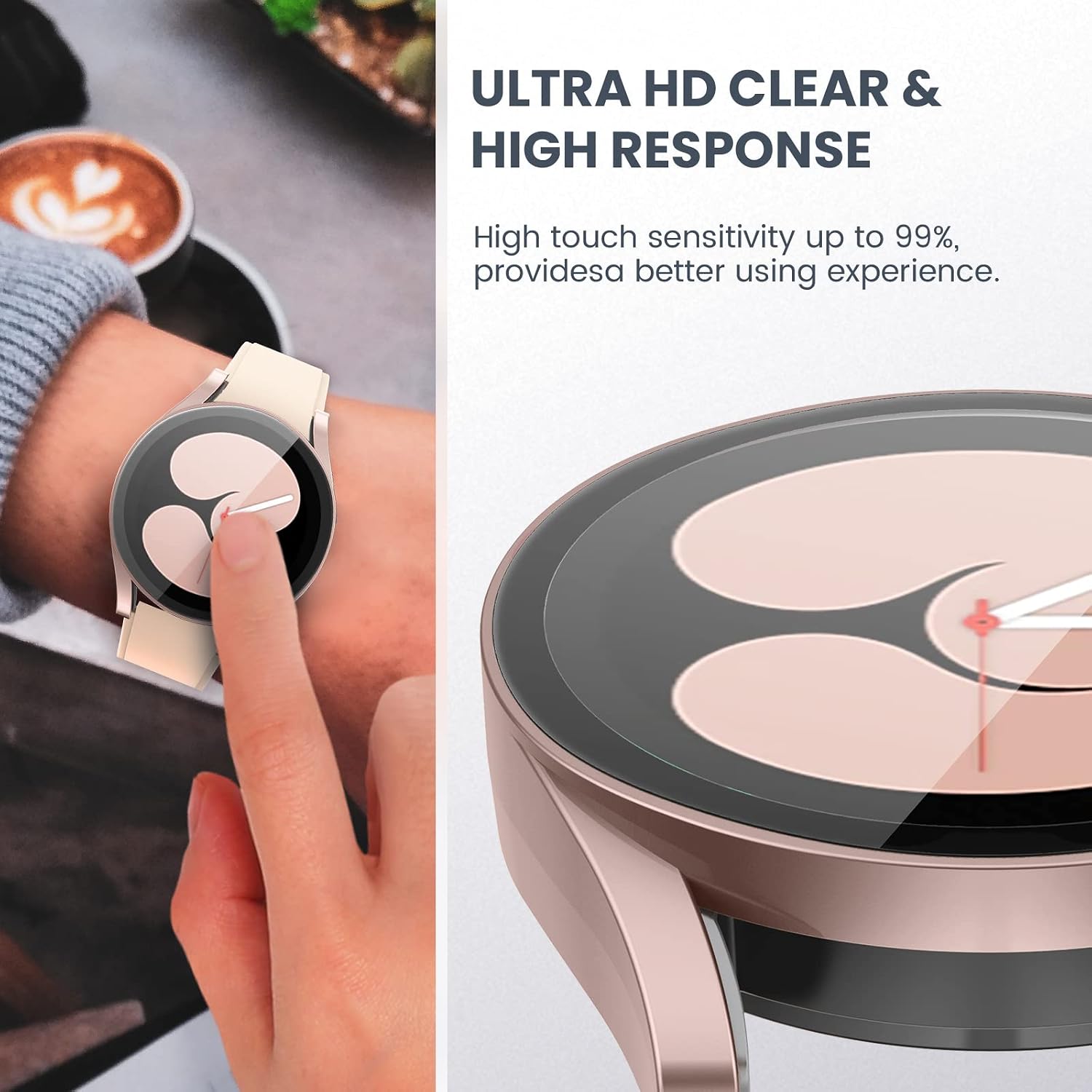 Goton 2-Pack for Samsung Galaxy watch 4 Screen Protector Case 40mm Accessories - Hard PC Face Cover with Tempered Glass Film for Galaxy watch 4 40mm Clear + Rose Gold