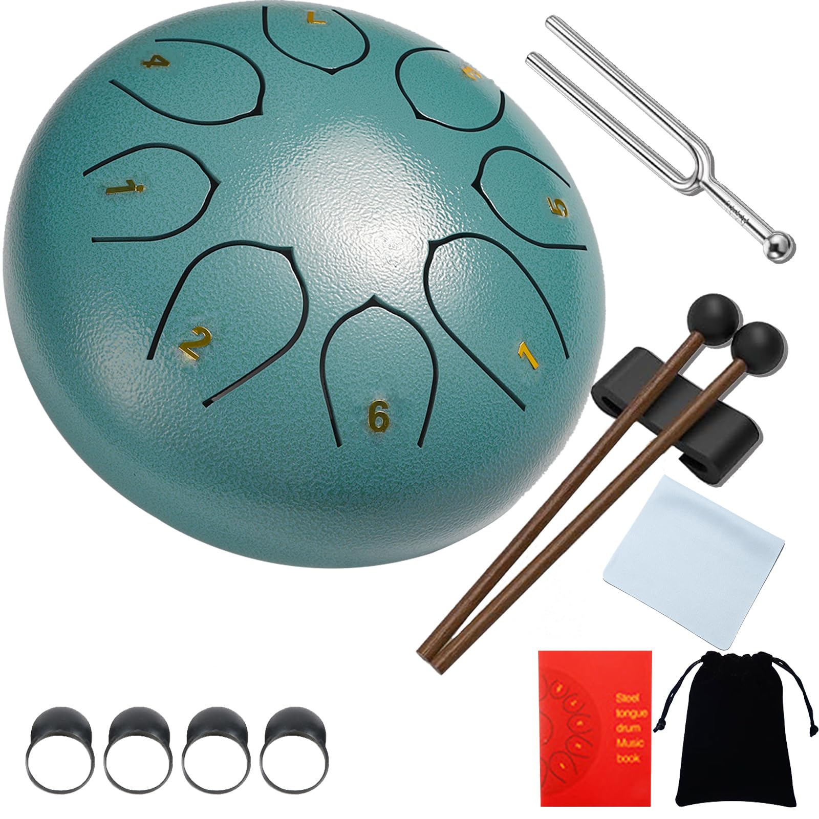 Steel Tongue Drum, 6 Zoll 8-Note Chakra Meditationstrommel Grün mit Schlägeln, Tasche und Notenbuch