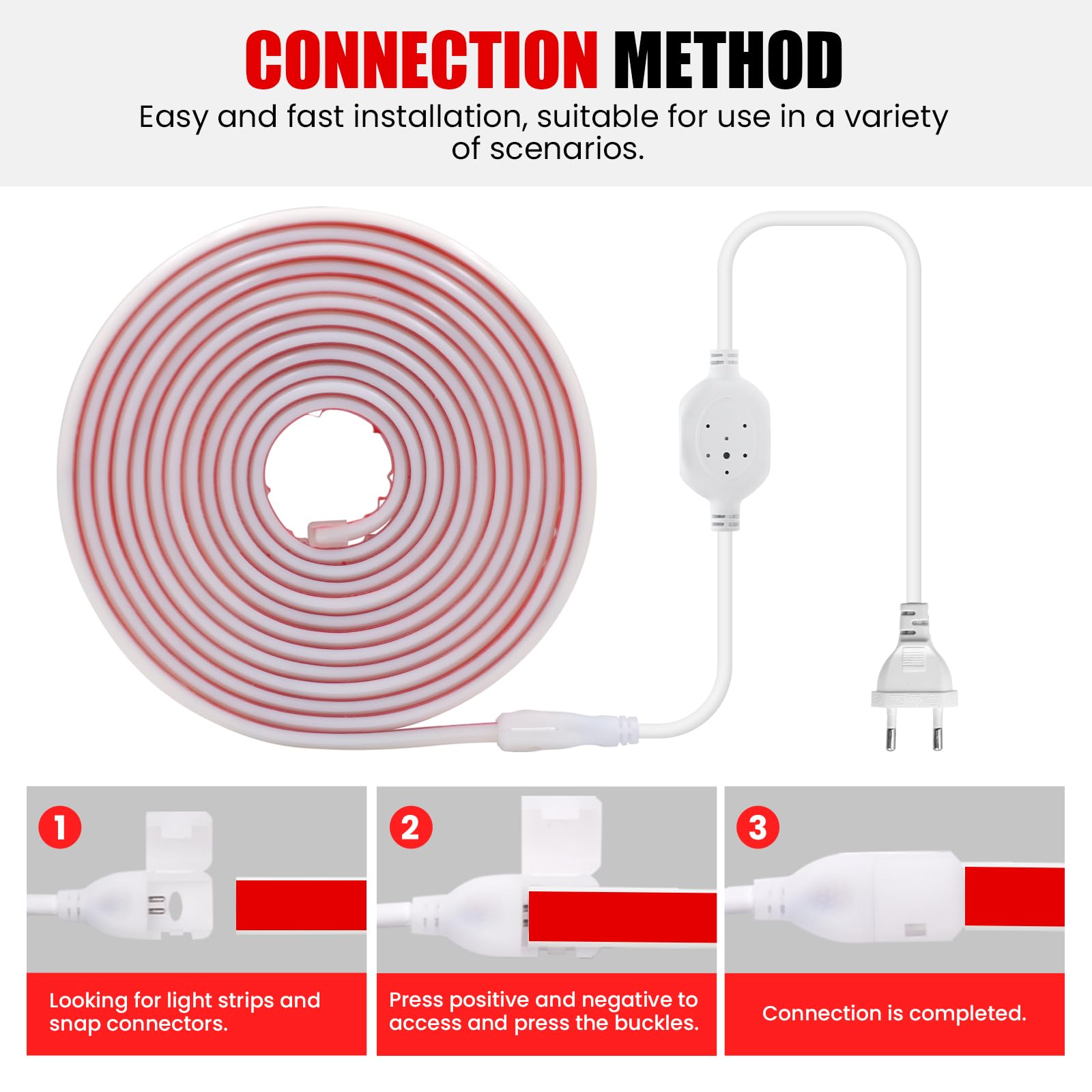 KISUFU Tira LED COB 220V, IP67 Impermeable 288 Leds/m Adhesivo doble cara Flexible 50CM Cuttable LED Tira de Neon lights para Dormitorio, Jardín, Techo, Decoración Exterior.