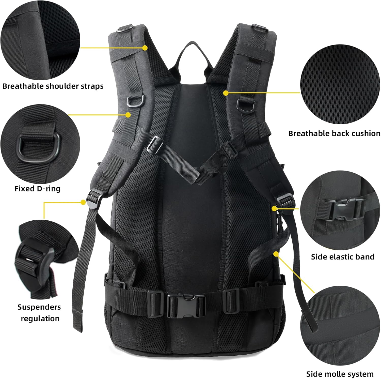 J.SH 50L Military Tactical Backpack for Men - MOLLE Hiking & Travel Assault Pack, 3-Day Emergency Bag with Water Bottle Pouch - Image 3