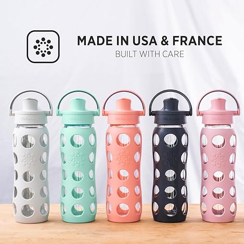 Miniatura 4 de Lifefactory Botella de agua de vidrio de 22 onzas con tapa abatible activa y funda protectora de silicona, rosa del desierto