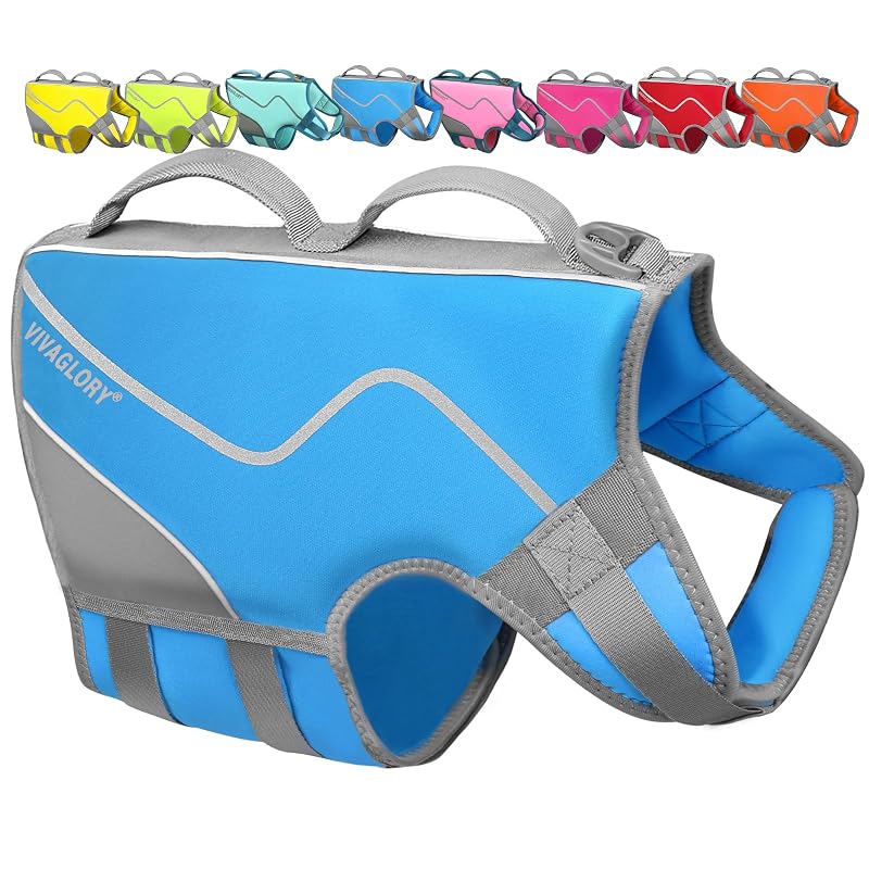 Colete salva-vidas para cães em neoprene VIVAGLORY Cyra Blue tamanho Grande, 66,04–73,66 cm