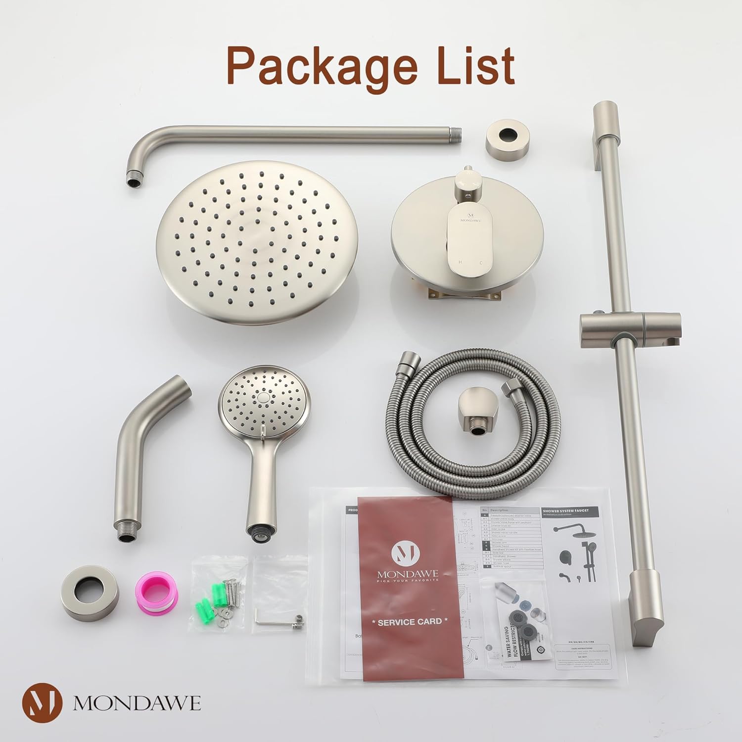 Package list for MONDAWE shower faucet set
