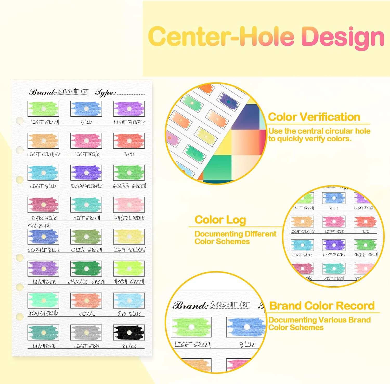40 Sheets Watercolor Swatch Cards Color Swatch Binder Inner Color Chart Template Cards Spiral-Bound 3.5 X 7 Inch Fits A6 Circular Aperture Color Matching for Gouache Oil Pastels