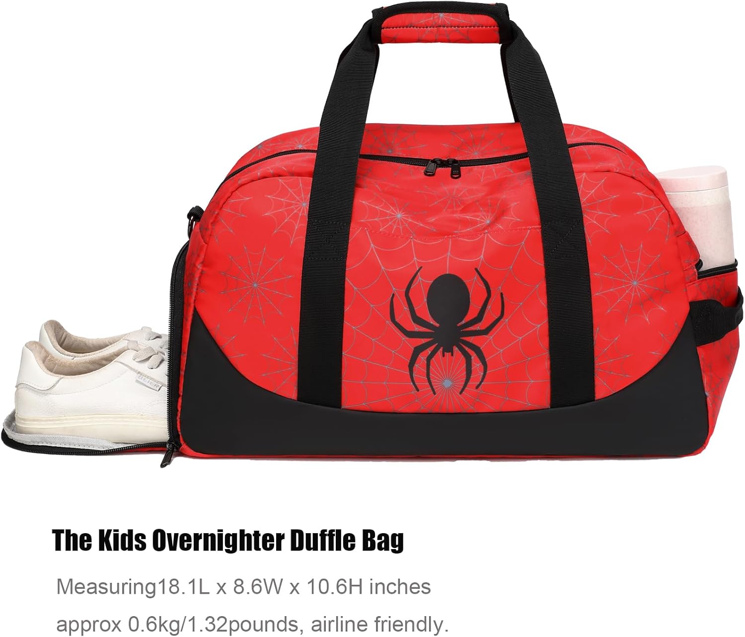 Octsky Kids Sports Gym Bag Boys Girls Overnight Weekend Bag with Shoe Compartment Small Soccer Duffel Football Bag, Spider red - Image 3