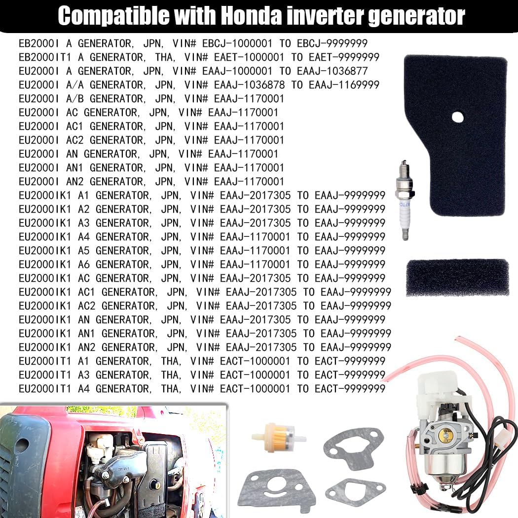 EU2000i Carburetor for Honda Generator EB2000i EU2000i With Gasket Filter 16100-Z0D-D03 with Air Filter Spark Plug Gasket Rebuild Kit